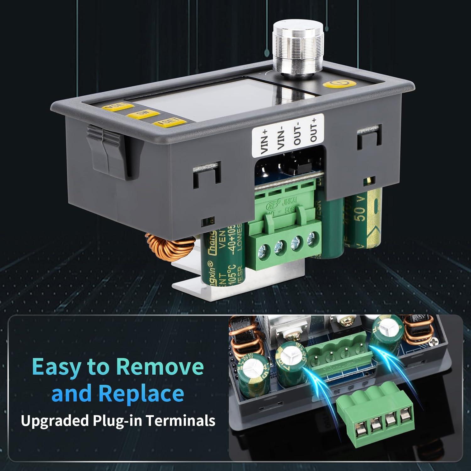 imageDROK Buck Boost Converter DC 636V to 0636V Adjustable Voltage Regulator 5A 80W Step Up Step Down Converter LCD Display Power Supply for Solar Panel RV60W