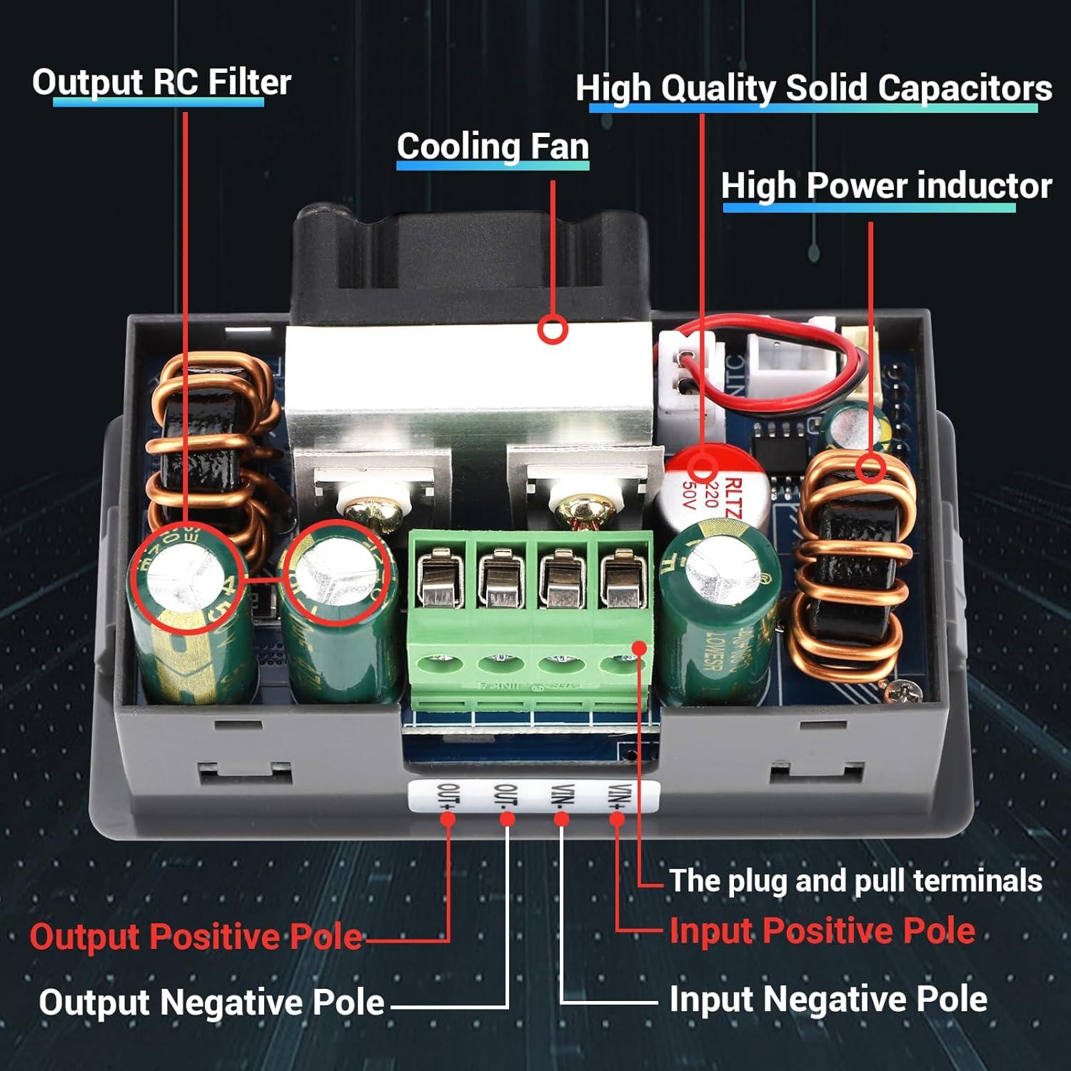 imageDROK Buck Boost Converter DC 636V to 0636V Adjustable Voltage Regulator 5A 80W Step Up Step Down Converter LCD Display Power Supply for Solar Panel RV60W