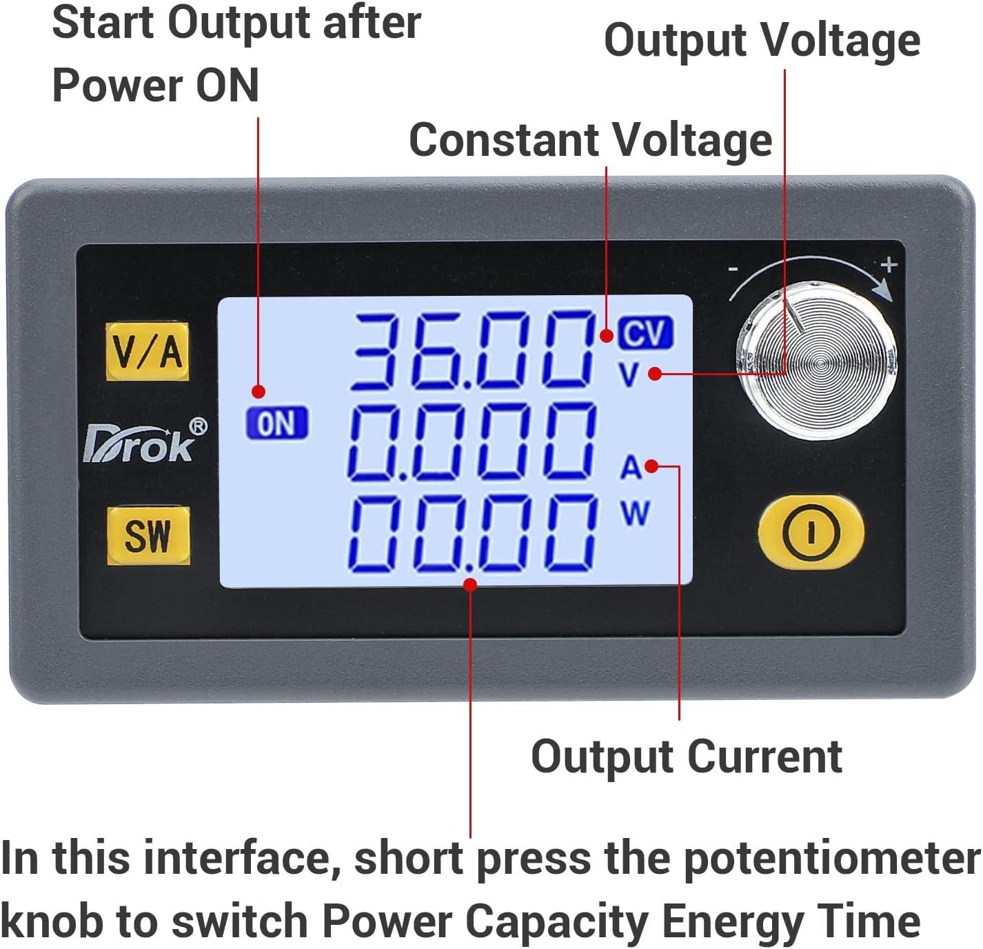 imageDROK Buck Boost Converter DC 636V to 0636V Adjustable Voltage Regulator 5A 80W Step Up Step Down Converter LCD Display Power Supply for Solar Panel RV80W