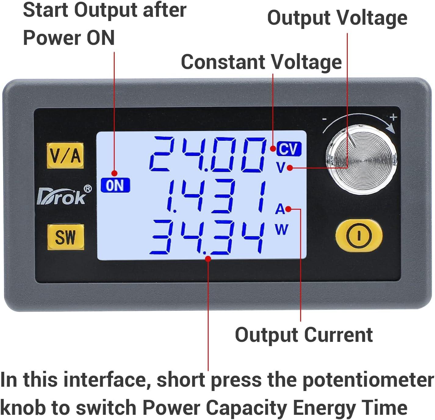 imageDROK Buck Boost Converter DC 636V to 0636V Adjustable Voltage Regulator 5A 80W Step Up Step Down Converter LCD Display Power Supply for Solar Panel RV35W