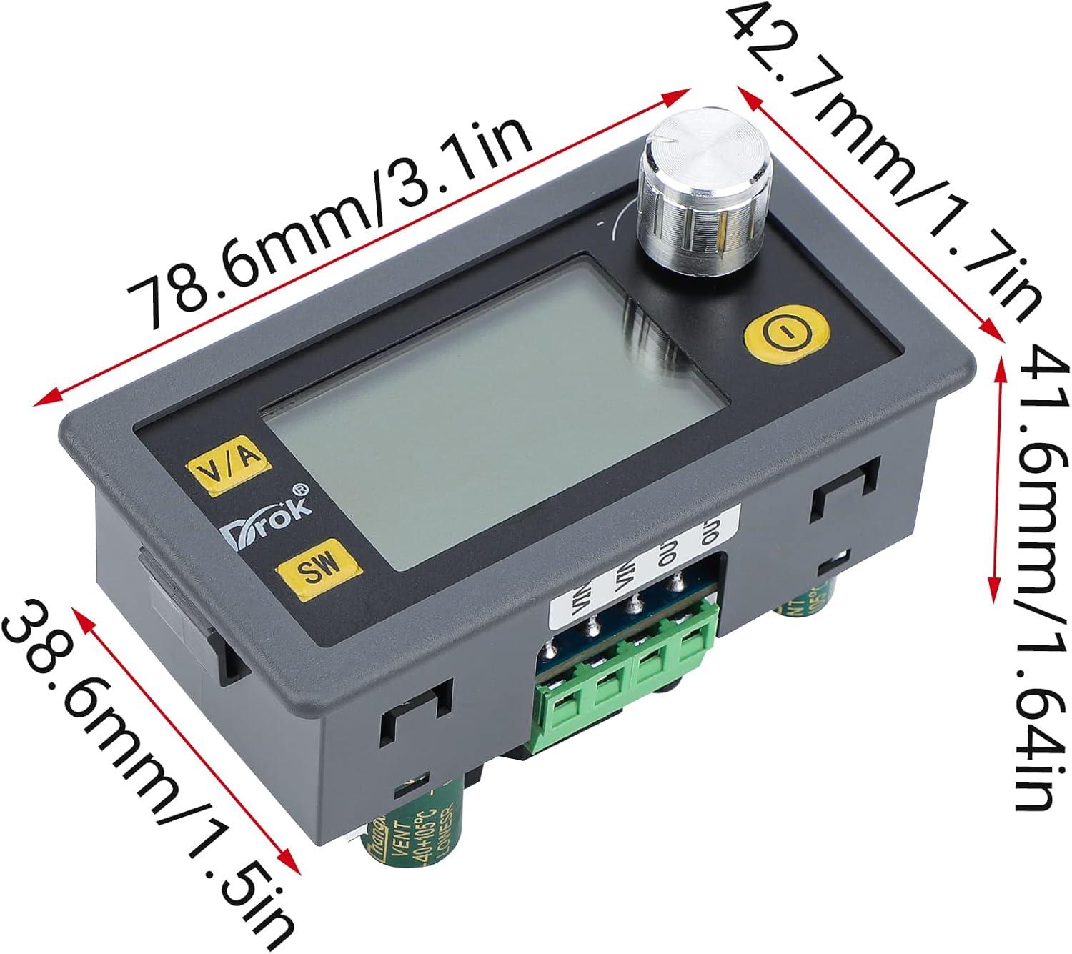 imageDROK Buck Boost Converter DC 636V to 0636V Adjustable Voltage Regulator 5A 80W Step Up Step Down Converter LCD Display Power Supply for Solar Panel RV80W
