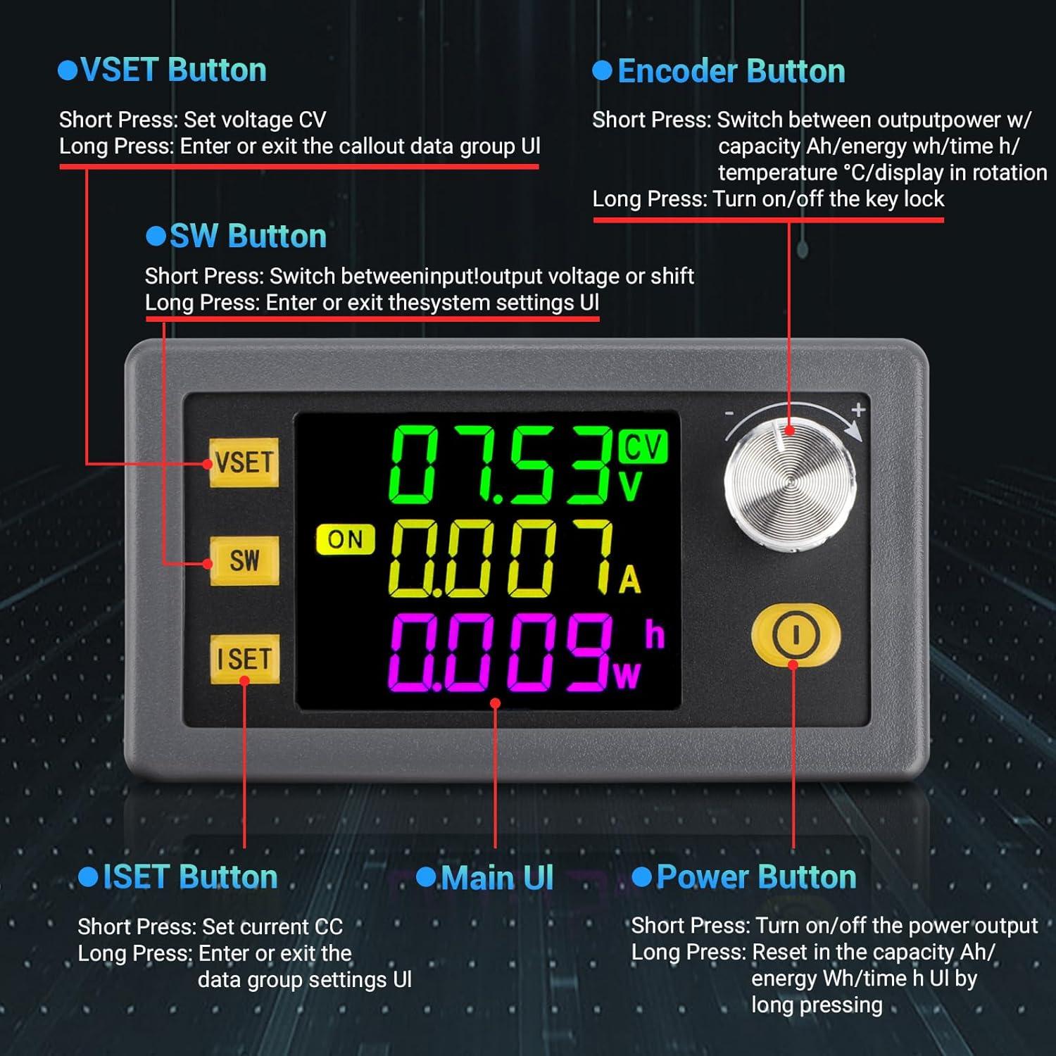 imageDROK Buck Boost Converter DC 636V to 0636V Adjustable Voltage Regulator 5A 80W Step Up Step Down Converter LCD Display Power Supply for Solar Panel RV60W