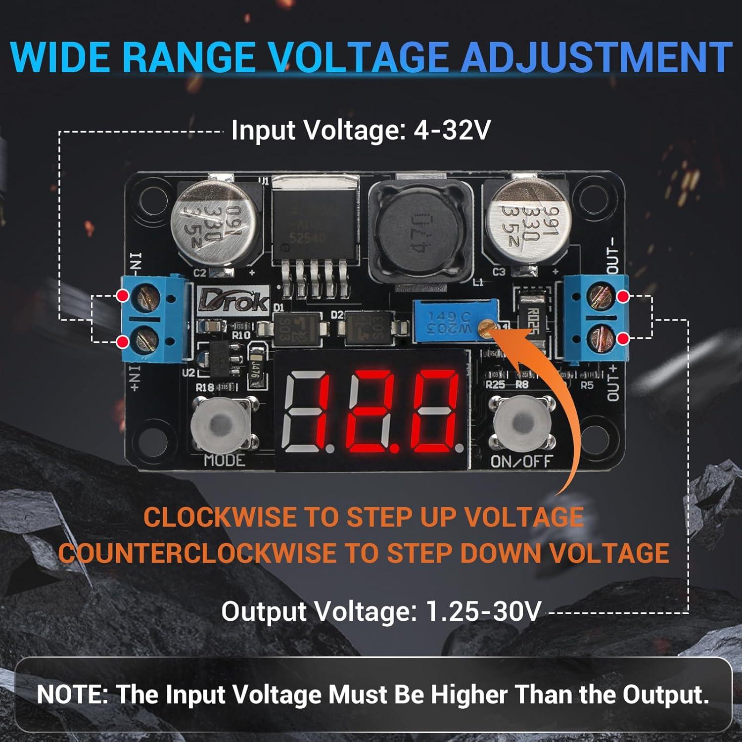 imageDROK Buck Converter 24v to 5v DC 432V to 12530V 3A Adjustable Step Down Module LM2596 Voltage Regulator Board 12V to 5 V LED Power Supply Transformer