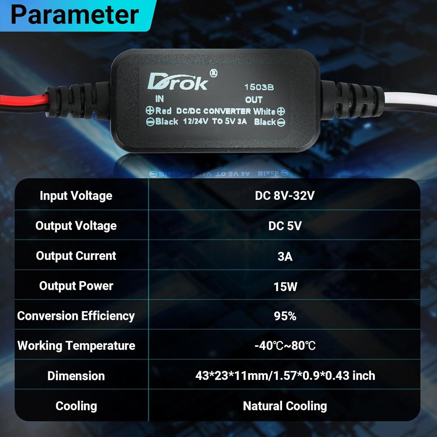 imageDROK Buck Converter DC 1132V to 75V 3A Voltage Regulator Step Down Converter Power Supply for Vehicle Car Truck RV Solar Panel12V24V to 5V