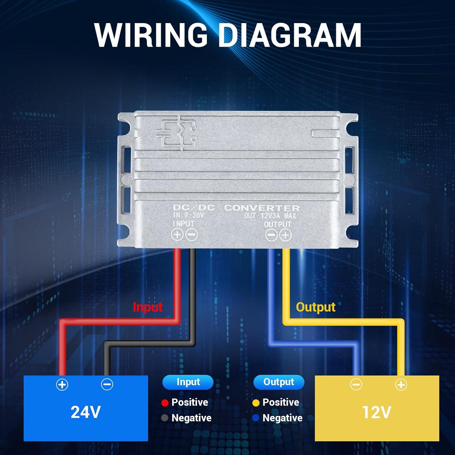 imageDROK DC Buck Boost Converter 936V to 12V 5A 60W Step Up Step Down Converter 24V 12V DC Power Supply Adjustable Voltage Regulator for Solar Panels RV936V to 12V 3A