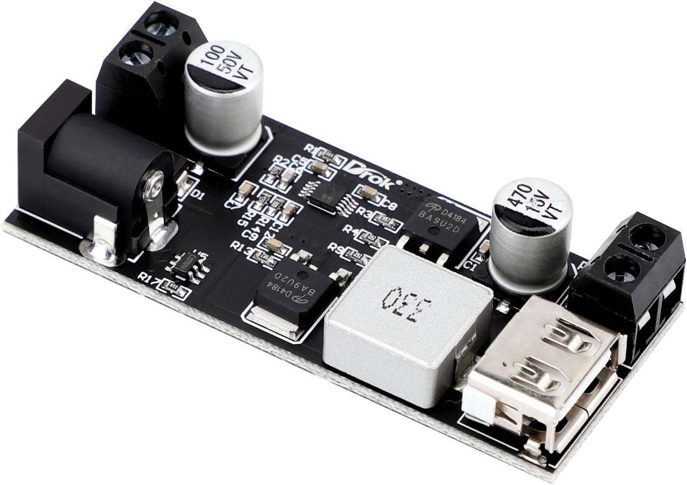 imageDROK DC Buck Converter 12V to 5V Step Down Converter Voltage Regulator 9V36V to 5V 356A Pack of 2 BlueBlack2pcs