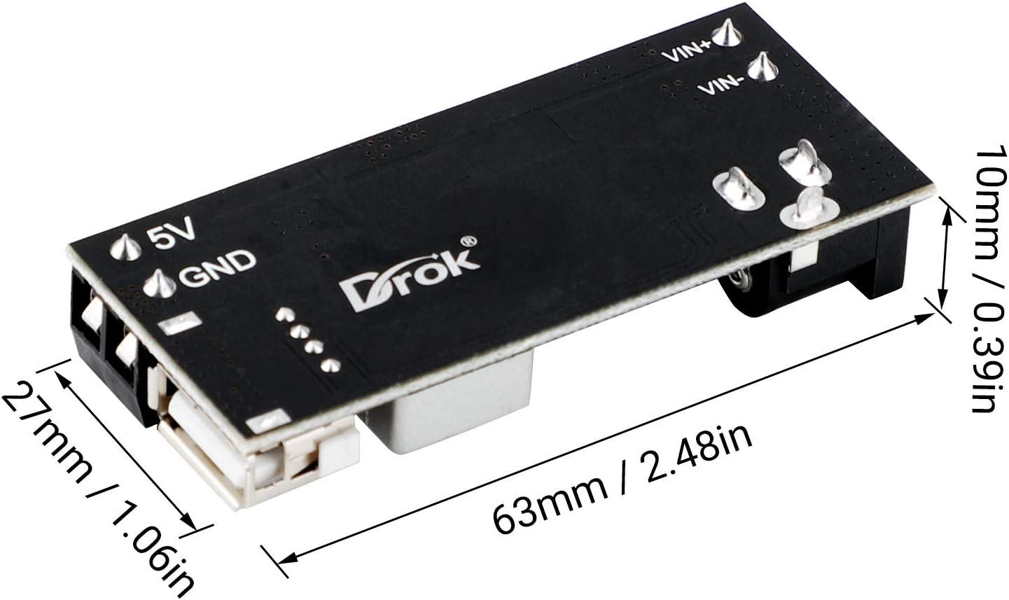 imageDROK DC Buck Converter 12V to 5V Step Down Converter Voltage Regulator 9V36V to 5V 356A Pack of 2 BlueBlack2pcs