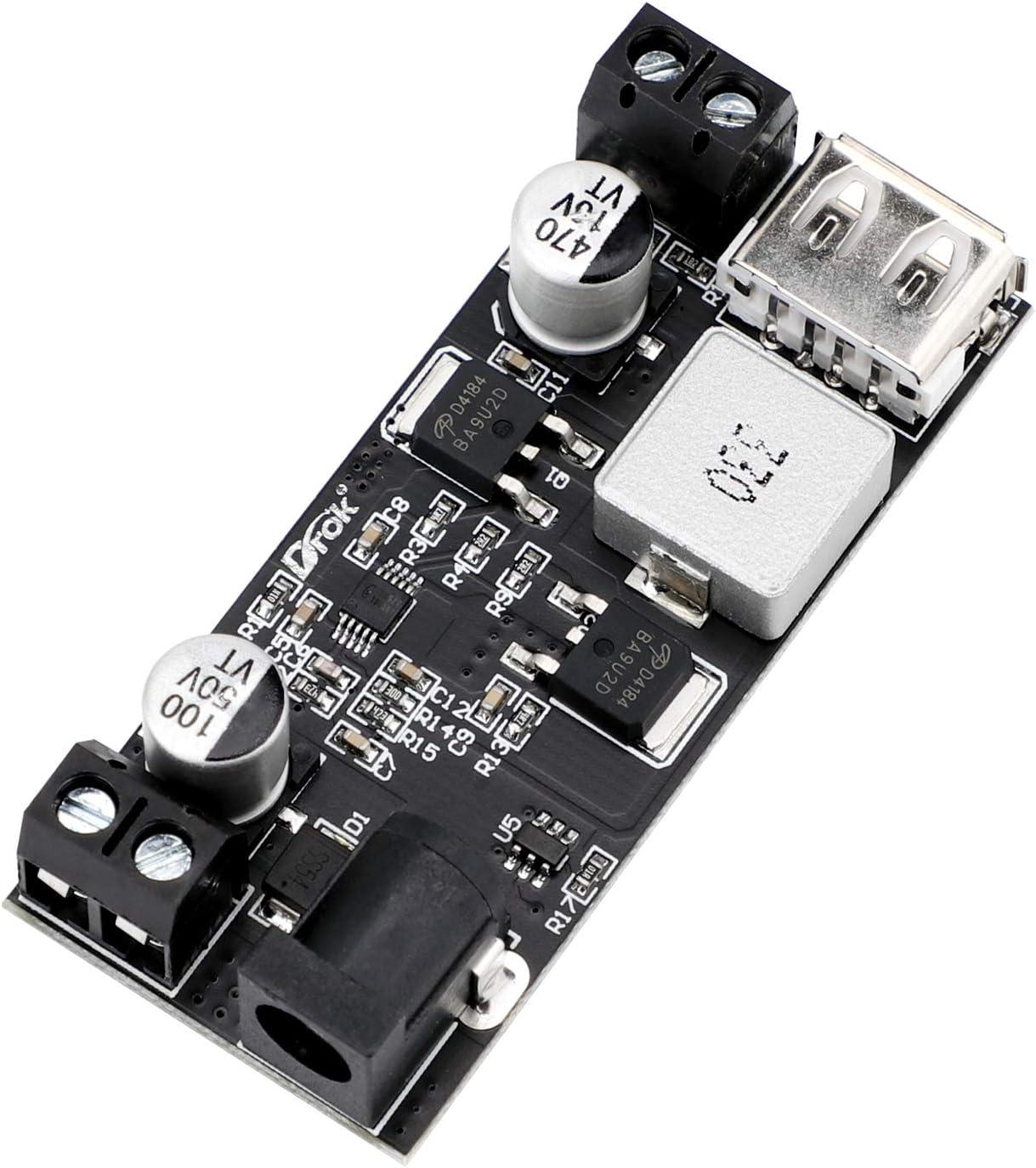 imageDROK DC Buck Converter 12V to 5V Step Down Converter Voltage Regulator 9V36V to 5V 356A Pack of 2 BlueBlack2pcs