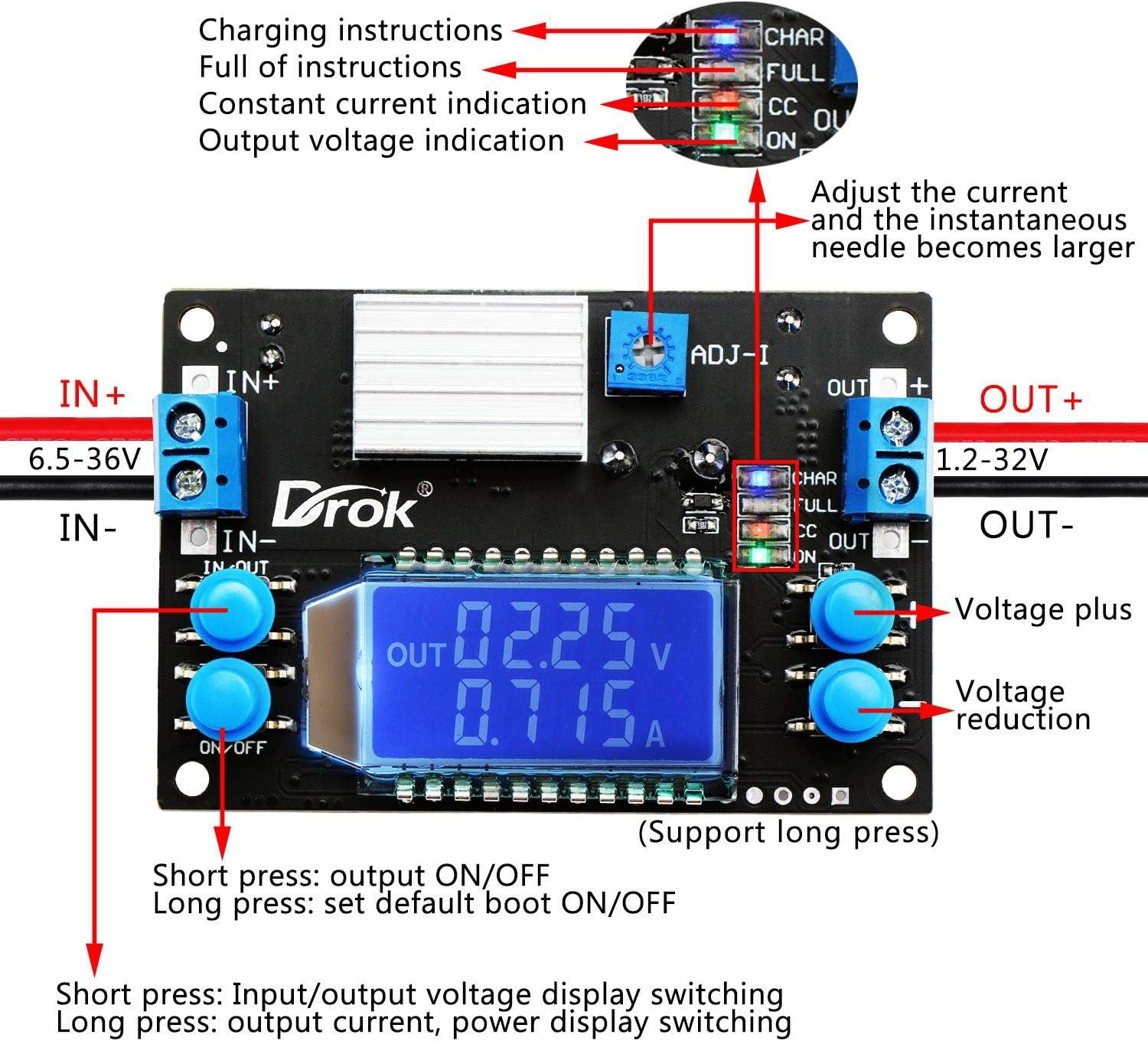 imageDROK DC Buck Converter 53V32V to 12V32V 12A Adjustable Power Supply 5v 9v 12v 24V 30V 32V Step Down Voltage Regulator with LCD Display Volt Transformer Reducer CC CV for RV Solar Panel Golf CartBuck 6536V to 12V32V 45A