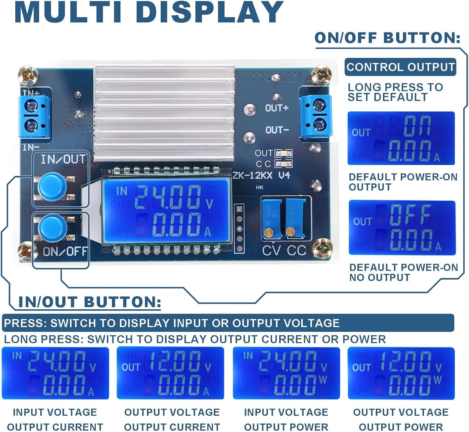 imageDROK DC Buck Converter 53V32V to 12V32V 12A Adjustable Power Supply 5v 9v 12v 24V 30V 32V Step Down Voltage Regulator with LCD Display Volt Transformer Reducer CC CV for RV Solar Panel Golf CartBuck 5332V to 1232V 12A