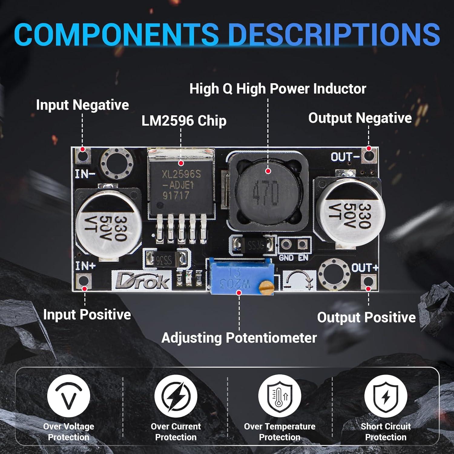 imageDROK DC Buck Converter Adjustable DC Voltage Regulator Adjustable 4540V to 12537V 36V 24V 12V 9V 5V 3V Variable Voltage Stabilizer Power Supply Volt Reducer Step Down TransformerBlack