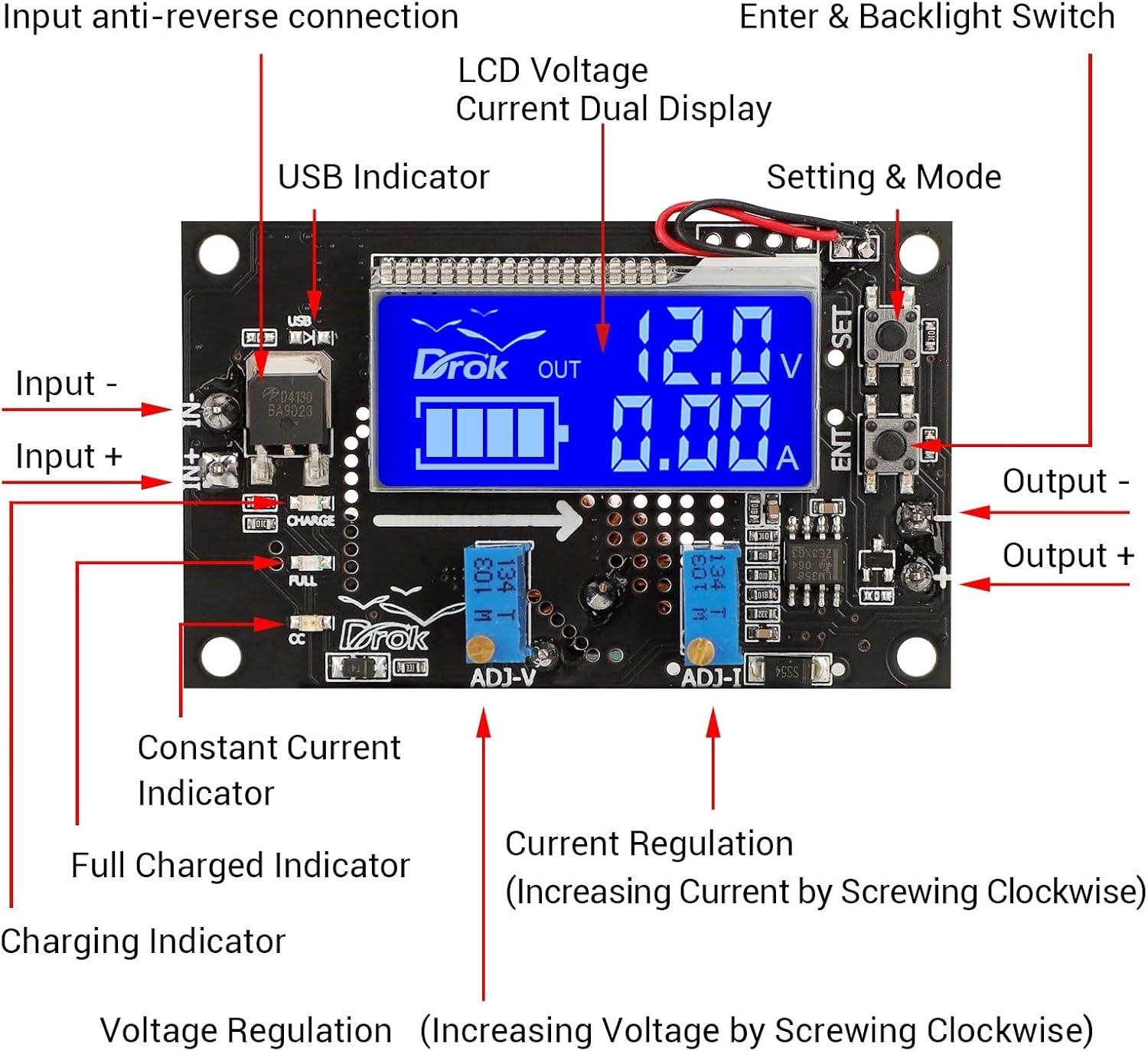 imageDROK DC Buck Converter Adjustable Voltage Regulator 12V 6V32V to 1532V 5A LCD Screen Step Down Converter with USB Port and Protective CaseBoost 630V to 732V