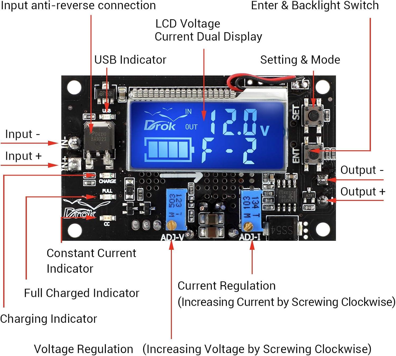 imageDROK DC Buck Converter Adjustable Voltage Regulator 12V 6V32V to 1532V 5A LCD Screen Step Down Converter with USB Port and Protective CaseBuck Boost 630V to 0530V