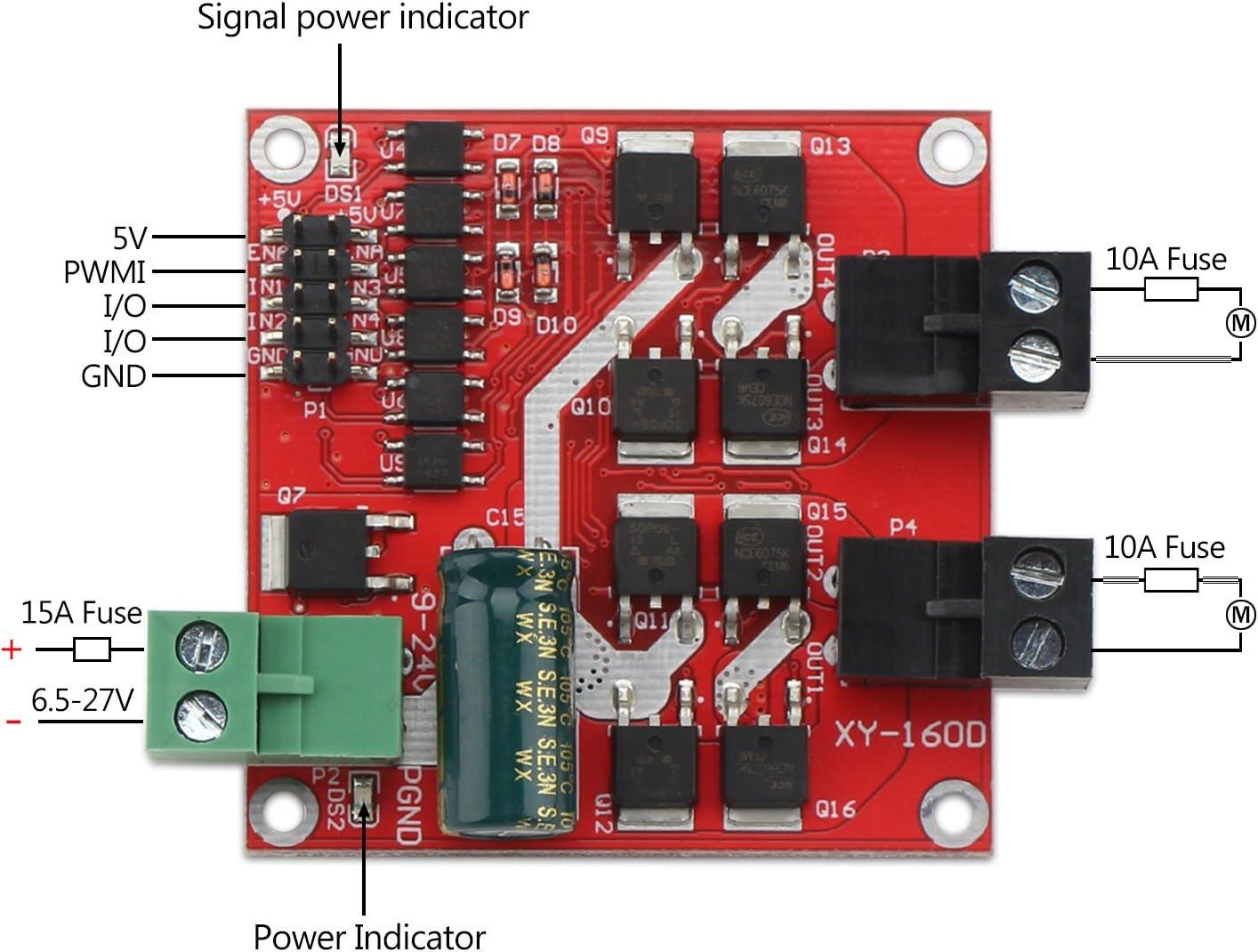 imageDROK DC Motor Driver L298 Dual H Bridge Motor Speed Controller DC 65V27V 7A PWM Motor Regulator Board 12V 24V Electric Motor Control Module Industrial 160W with Optocoupler Isolation160WPack of 2