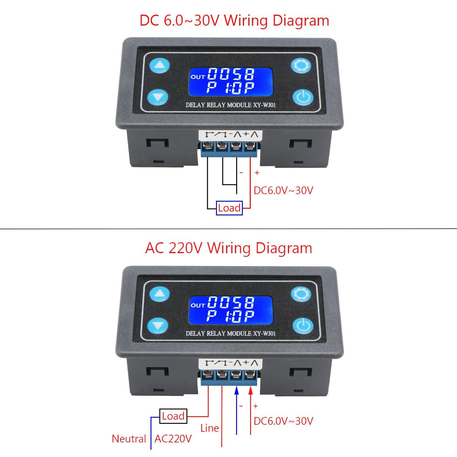 imageDROK Delay Relay Module DC 630V Timer Relay 12V 24V 001s9999min 50mA Digital Timer Cycle Delay Switch Module AC 220V Power OnOff Controller with LCD Display Switch Button Case10A