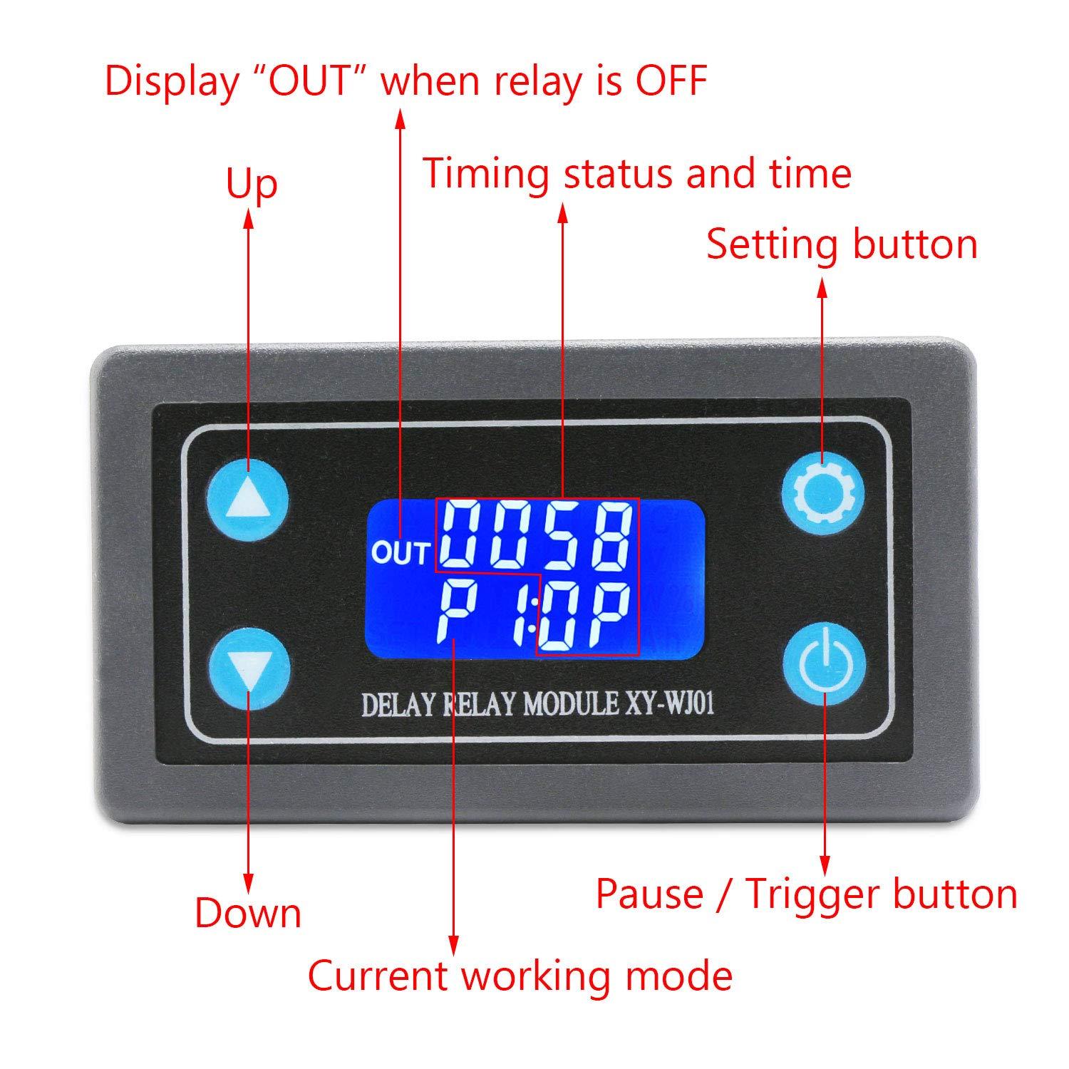 imageDROK Delay Relay Module DC 630V Timer Relay 12V 24V 001s9999min 50mA Digital Timer Cycle Delay Switch Module AC 220V Power OnOff Controller with LCD Display Switch Button Case10A