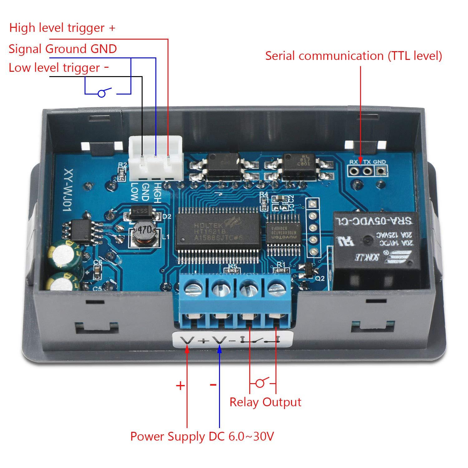 imageDROK Delay Relay Module DC 630V Timer Relay 12V 24V 001s9999min 50mA Digital Timer Cycle Delay Switch Module AC 220V Power OnOff Controller with LCD Display Switch Button Case10A