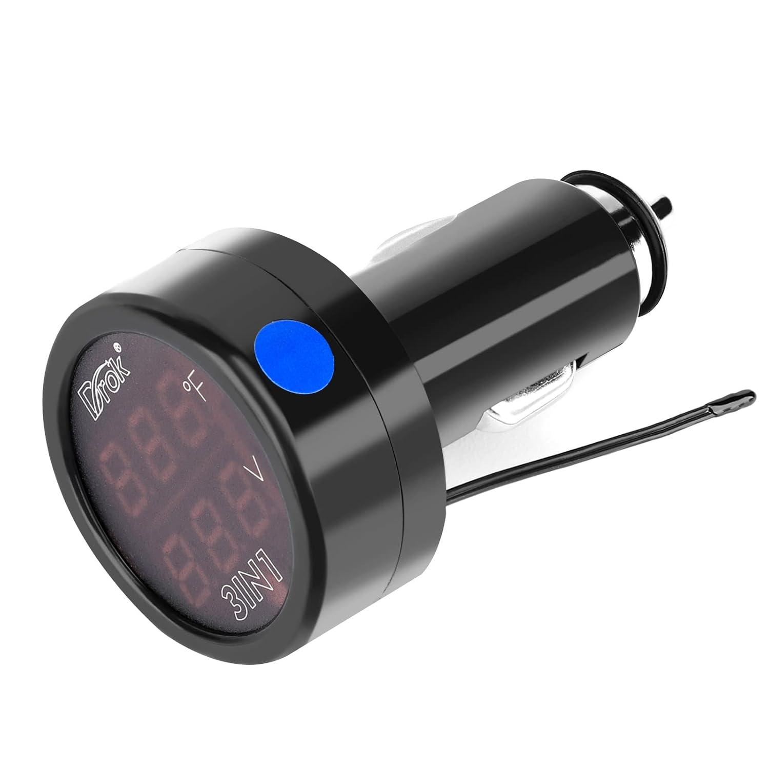 imageDROK Digital DC Voltage 10170 Degree Fahrenheit Temperature Monitor Car Motorcycle Battery Voltmeter Thermometer 12V 24V Temp Volt Tester MultimeterPro USB Charge