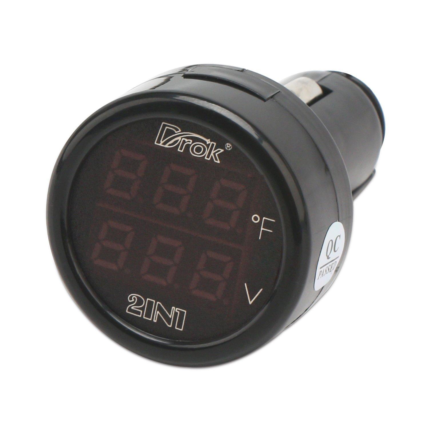 imageDROK Digital DC Voltage 10170 Degree Fahrenheit Temperature Monitor Car Motorcycle Battery Voltmeter Thermometer 12V 24V Temp Volt Tester MultimeterStandard 2PCS