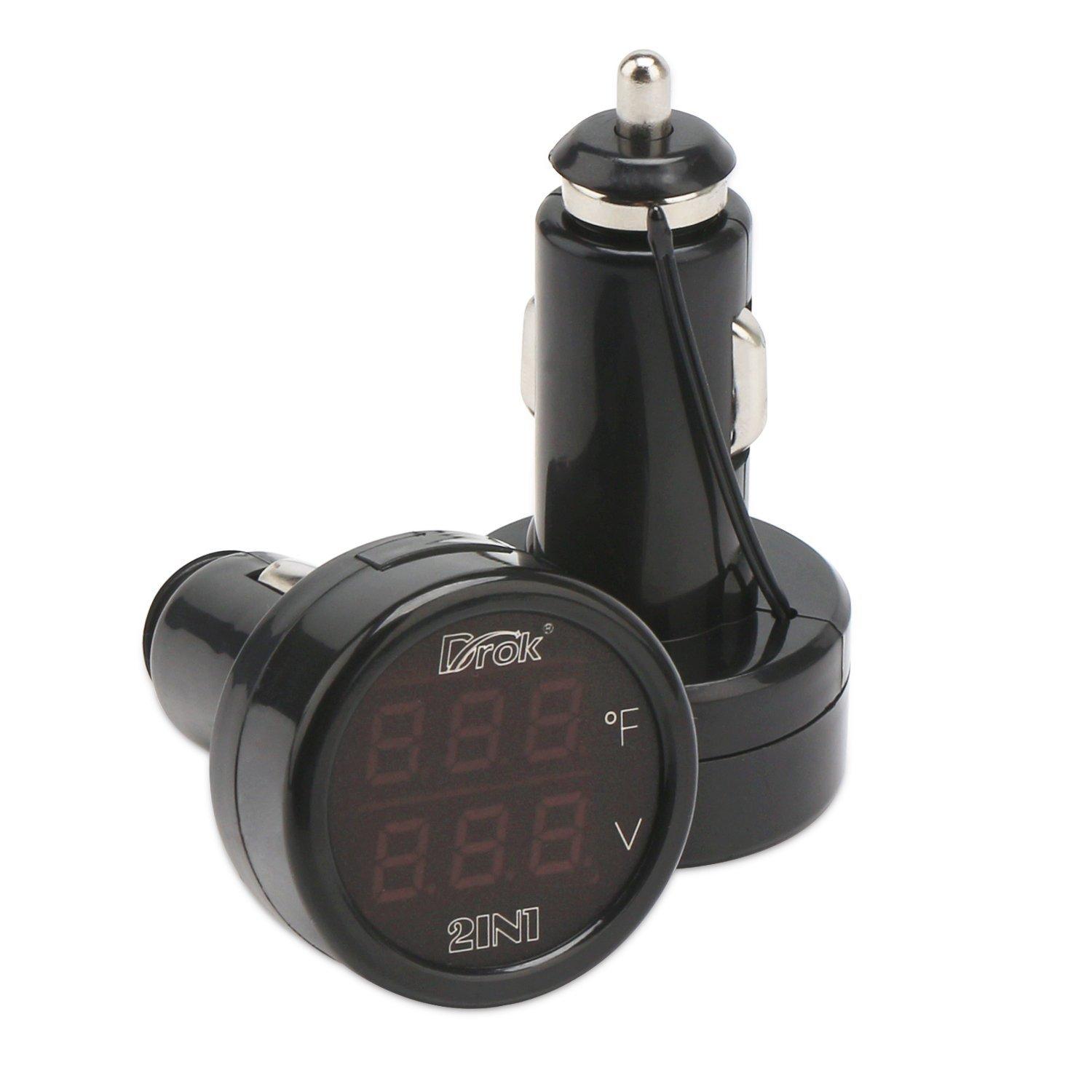 imageDROK Digital DC Voltage 10170 Degree Fahrenheit Temperature Monitor Car Motorcycle Battery Voltmeter Thermometer 12V 24V Temp Volt Tester MultimeterStandard 2PCS