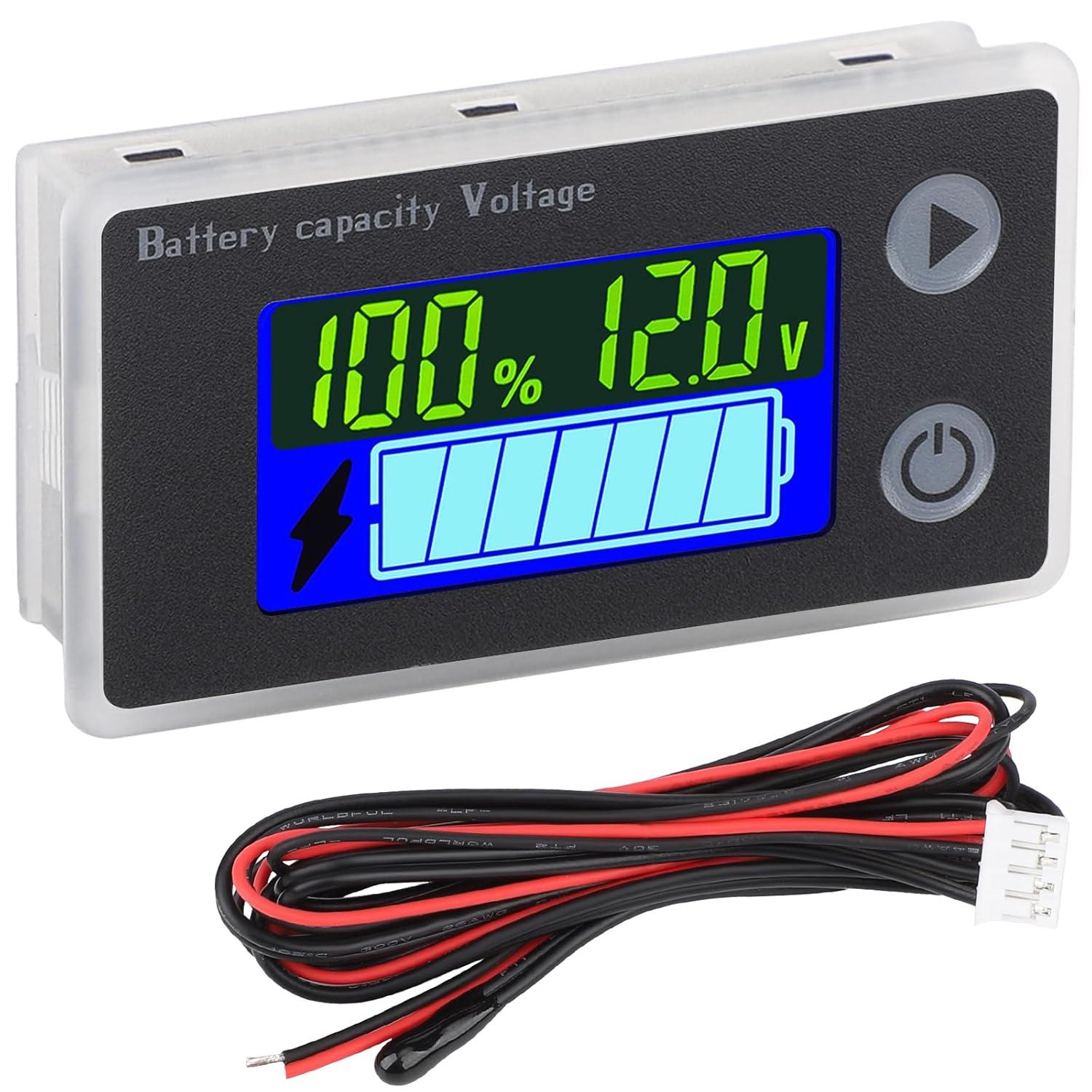 imageDROK RV Battery Monitor 12V  Golf Cart Battery Meter 10100V Digital Voltmeter Temperature Gauge for Car Marine DIY ProjectBlack