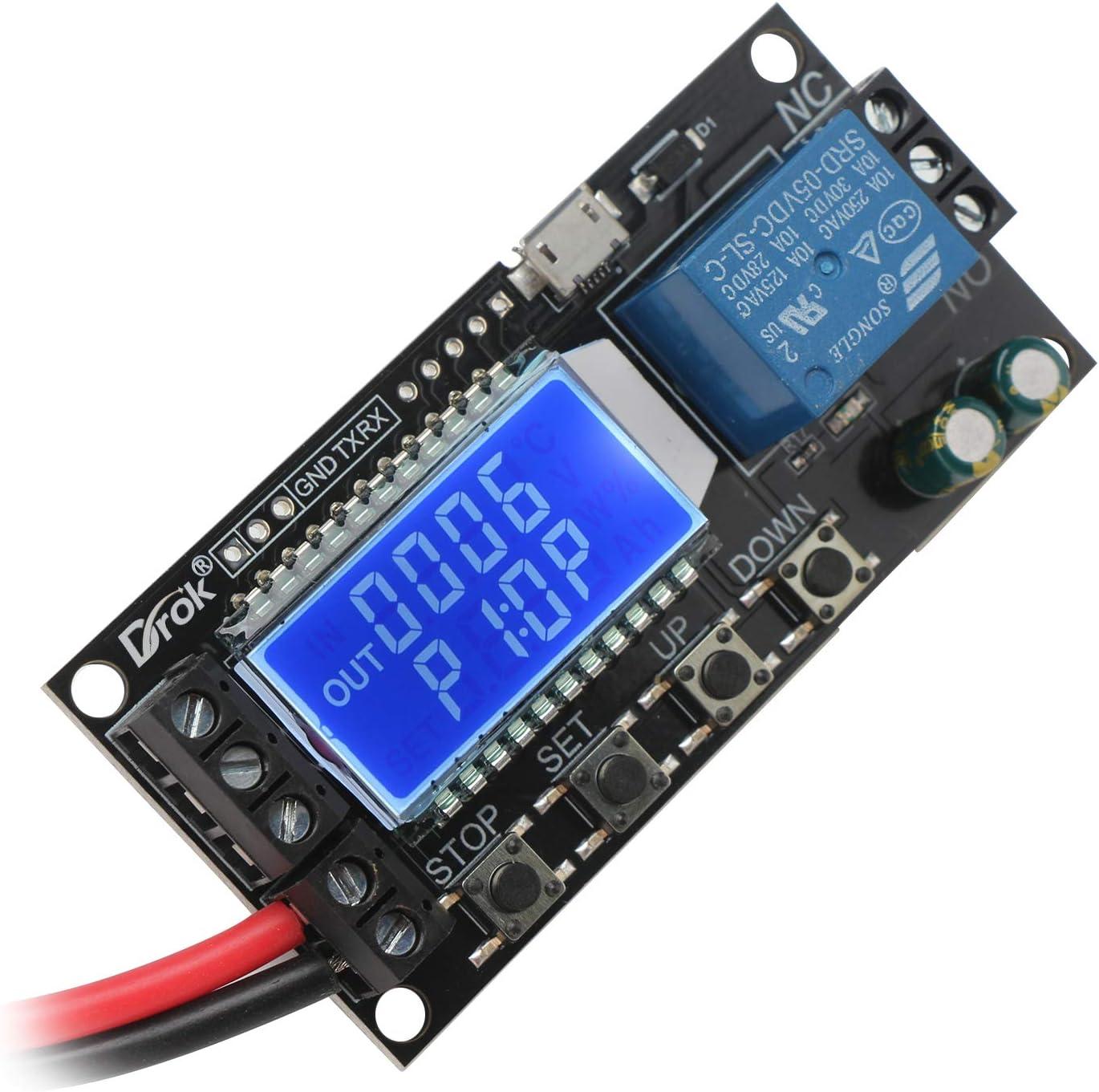 imageDROK Timer Relay  5V12V24V Time Delay Relay Switch DelayOff Cycle Timer 001s9999mins with LCD Display Support Micro USB 5V Power SupplyBlack