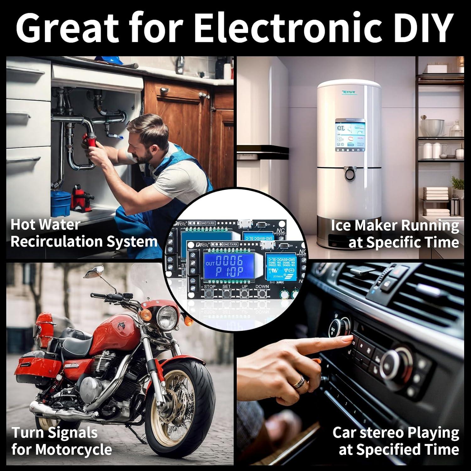 imageDROK Timer Relay  5V12V24V Time Delay Relay Switch DelayOff Cycle Timer 001s9999mins with LCD Display Support Micro USB 5V Power SupplyBlack