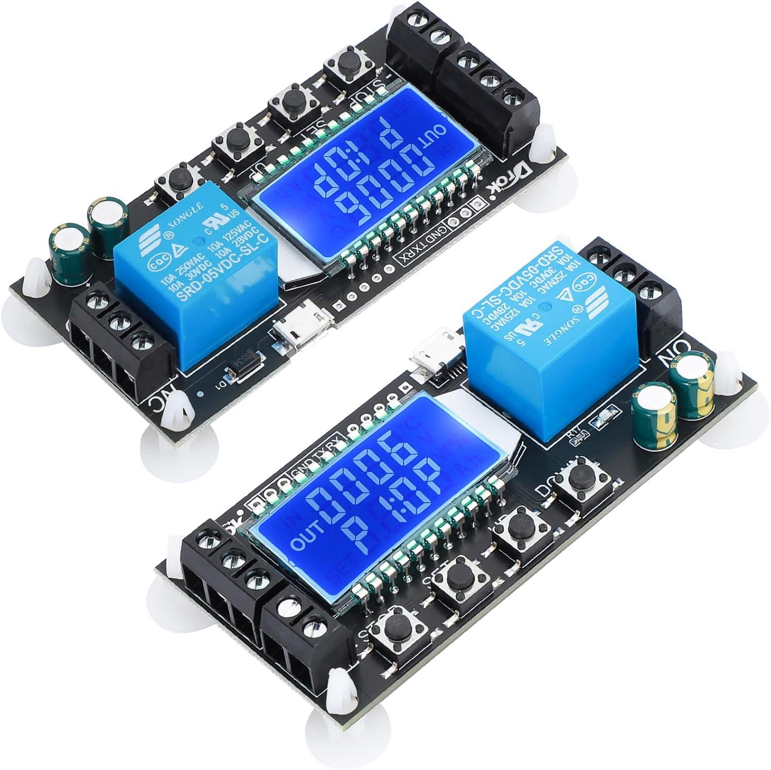 imageDROK Timer Relay  5V12V24V Time Delay Relay Switch DelayOff Cycle Timer 001s9999mins with LCD Display Support Micro USB 5V Power SupplyBlack
