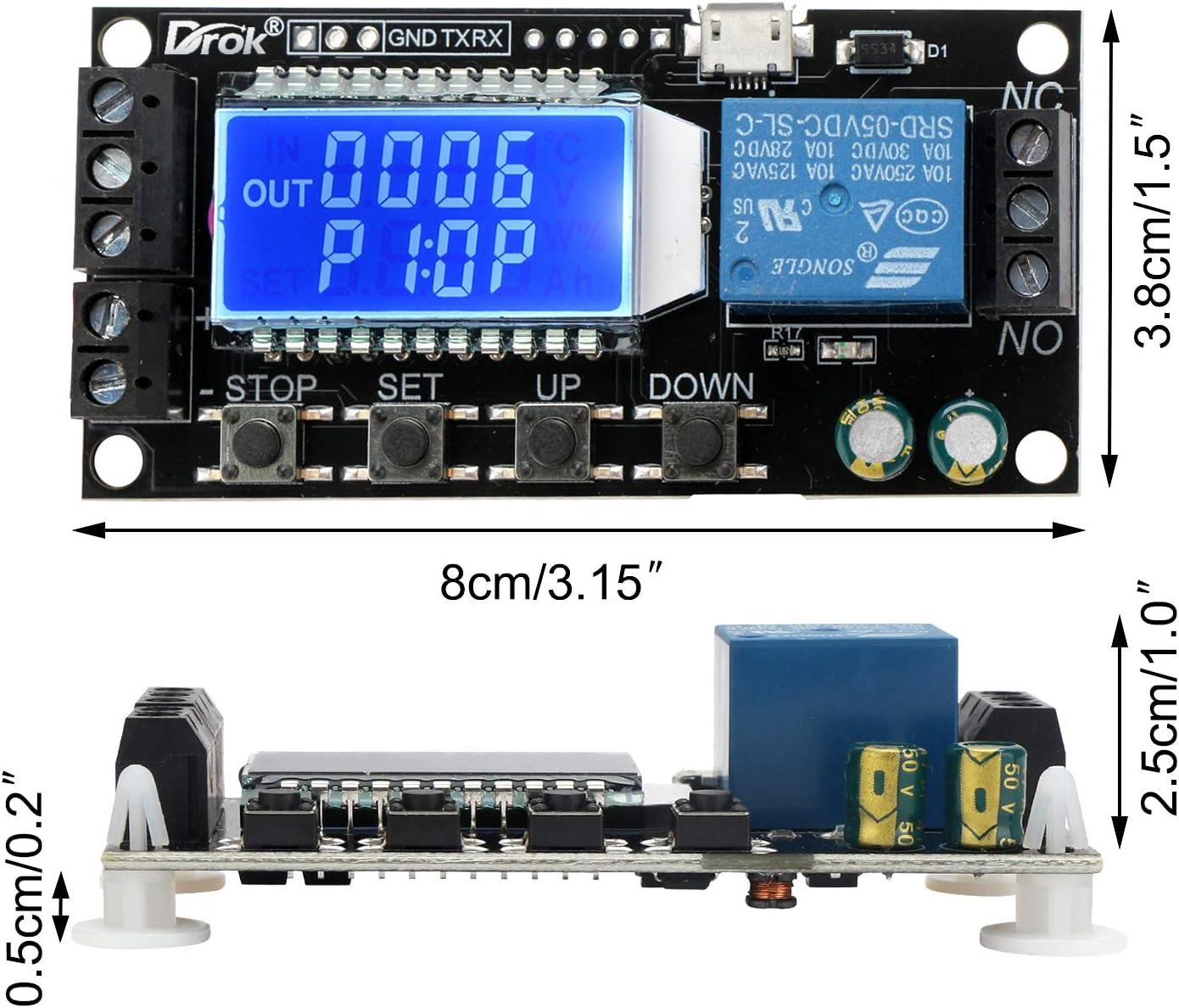 imageDROK Timer Relay  5V12V24V Time Delay Relay Switch DelayOff Cycle Timer 001s9999mins with LCD Display Support Micro USB 5V Power SupplyBlack