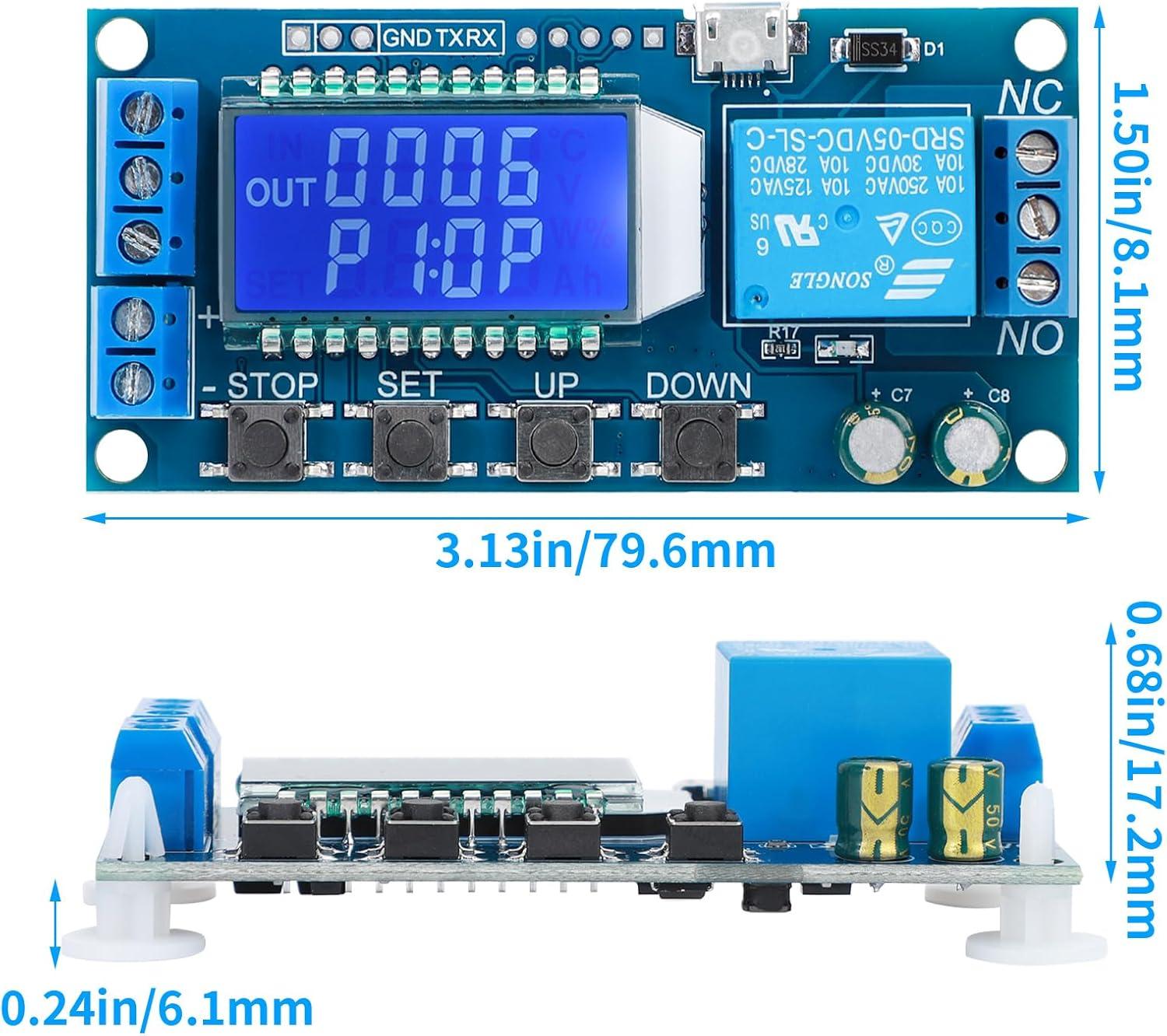 imageDROK Timer Relay  5V12V24V Time Delay Relay Switch DelayOff Cycle Timer 001s9999mins with LCD Display Support Micro USB 5V Power SupplyBlue