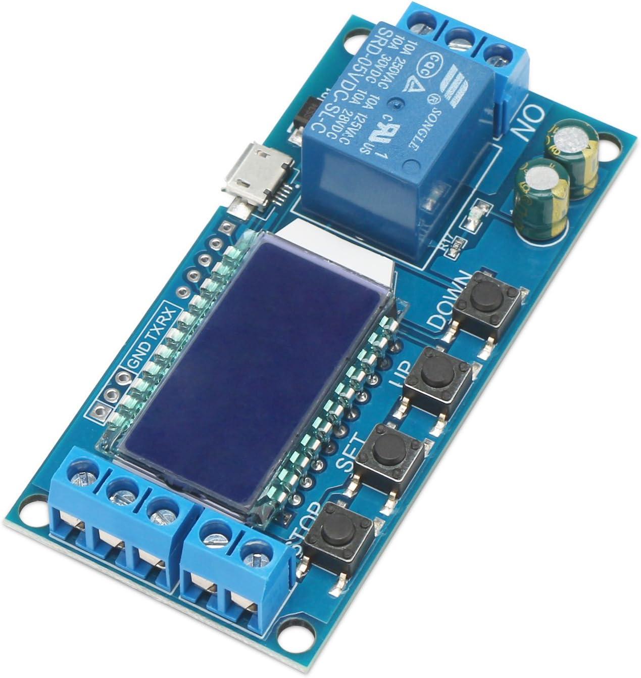 imageDROK Timer Relay  5V12V24V Time Delay Relay Switch DelayOff Cycle Timer 001s9999mins with LCD Display Support Micro USB 5V Power SupplyBlue