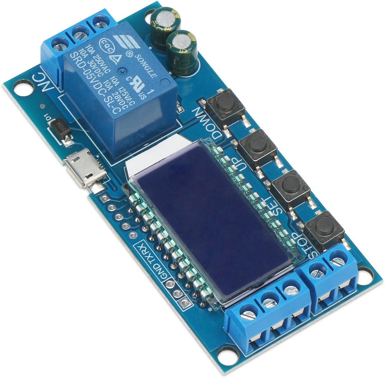 imageDROK Timer Relay  5V12V24V Time Delay Relay Switch DelayOff Cycle Timer 001s9999mins with LCD Display Support Micro USB 5V Power SupplyBlue