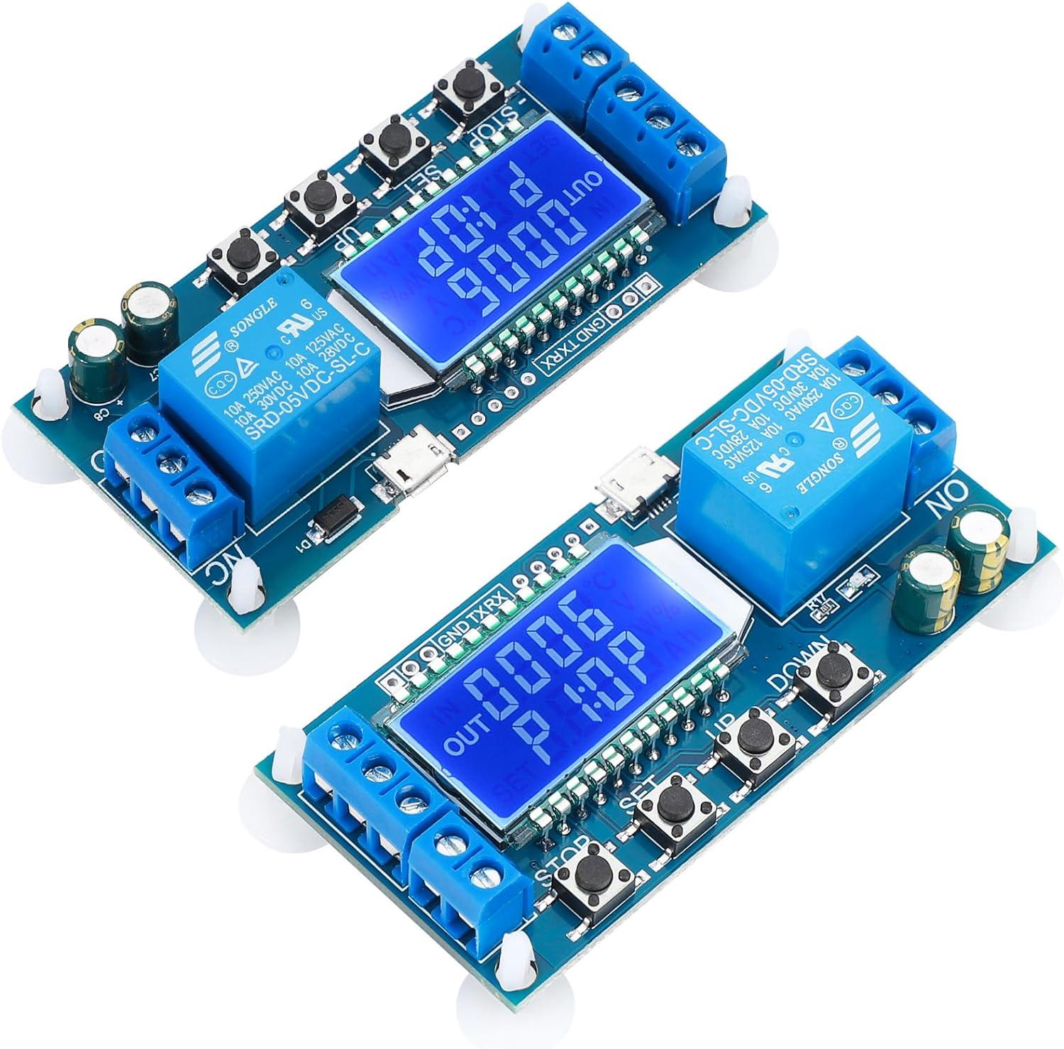 imageDROK Timer Relay  5V12V24V Time Delay Relay Switch DelayOff Cycle Timer 001s9999mins with LCD Display Support Micro USB 5V Power SupplyBlue