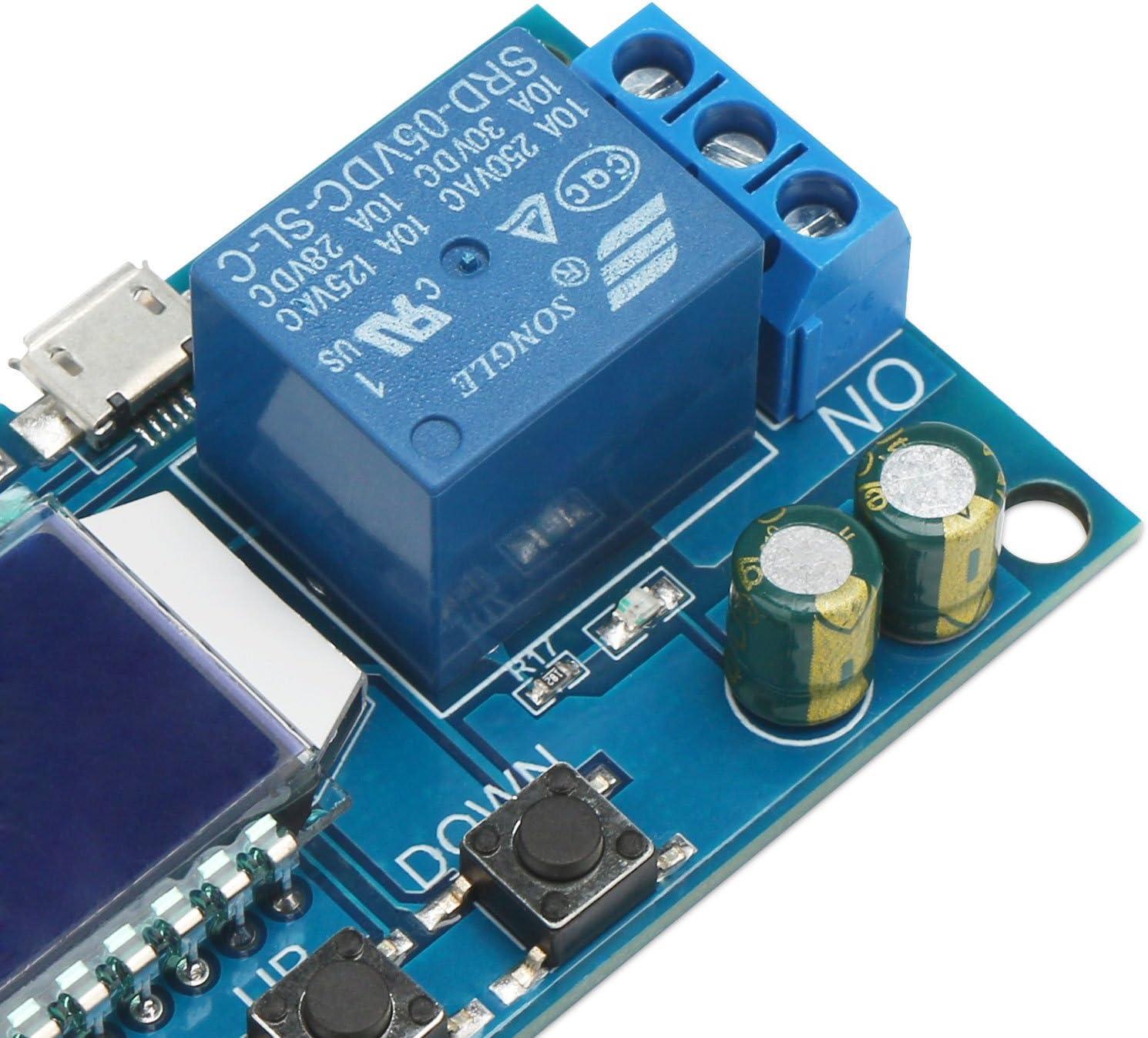 imageDROK Timer Relay  5V12V24V Time Delay Relay Switch DelayOff Cycle Timer 001s9999mins with LCD Display Support Micro USB 5V Power SupplyBlue