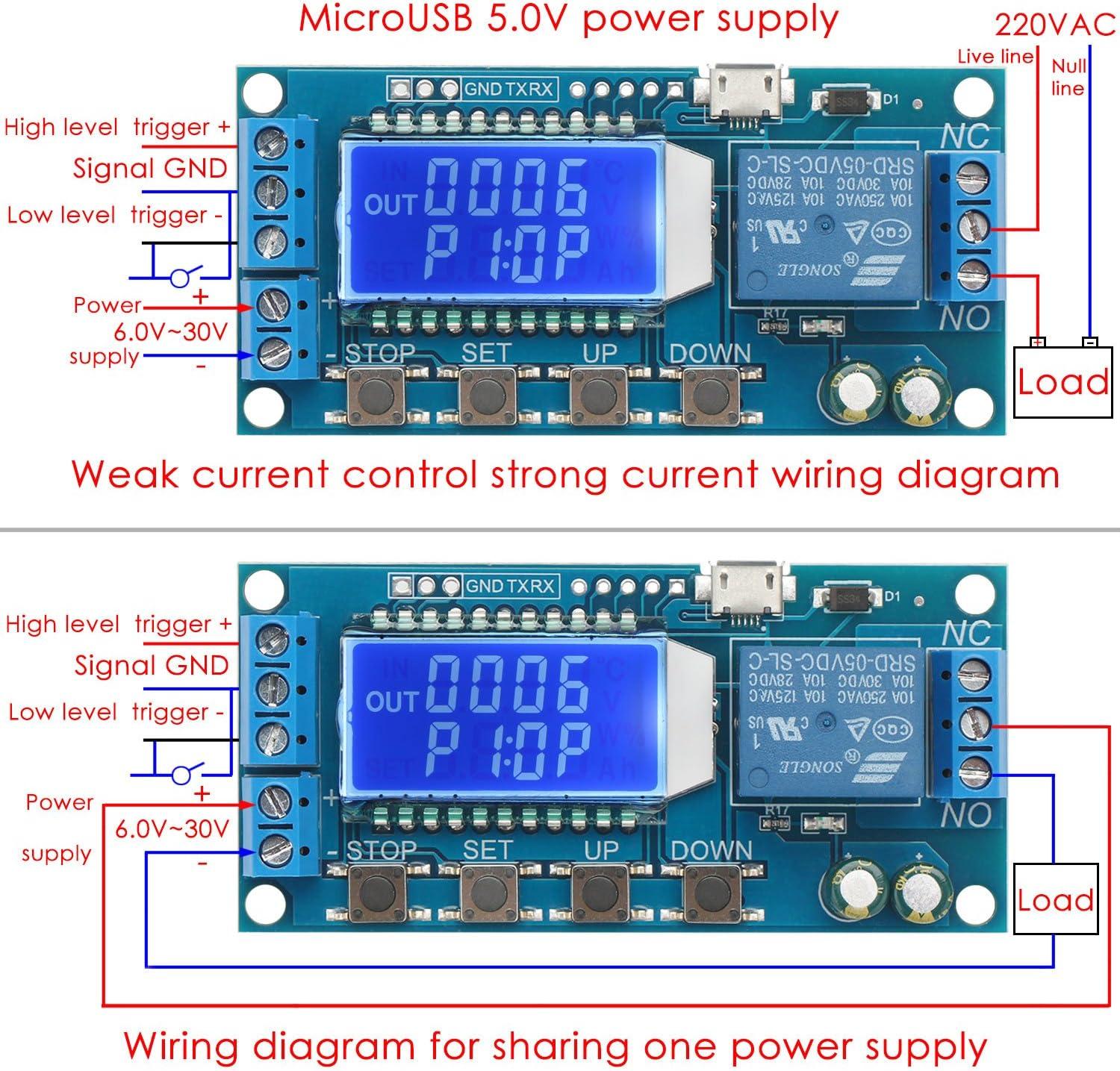 imageDROK Timer Relay  5V12V24V Time Delay Relay Switch DelayOff Cycle Timer 001s9999mins with LCD Display Support Micro USB 5V Power SupplyBlue