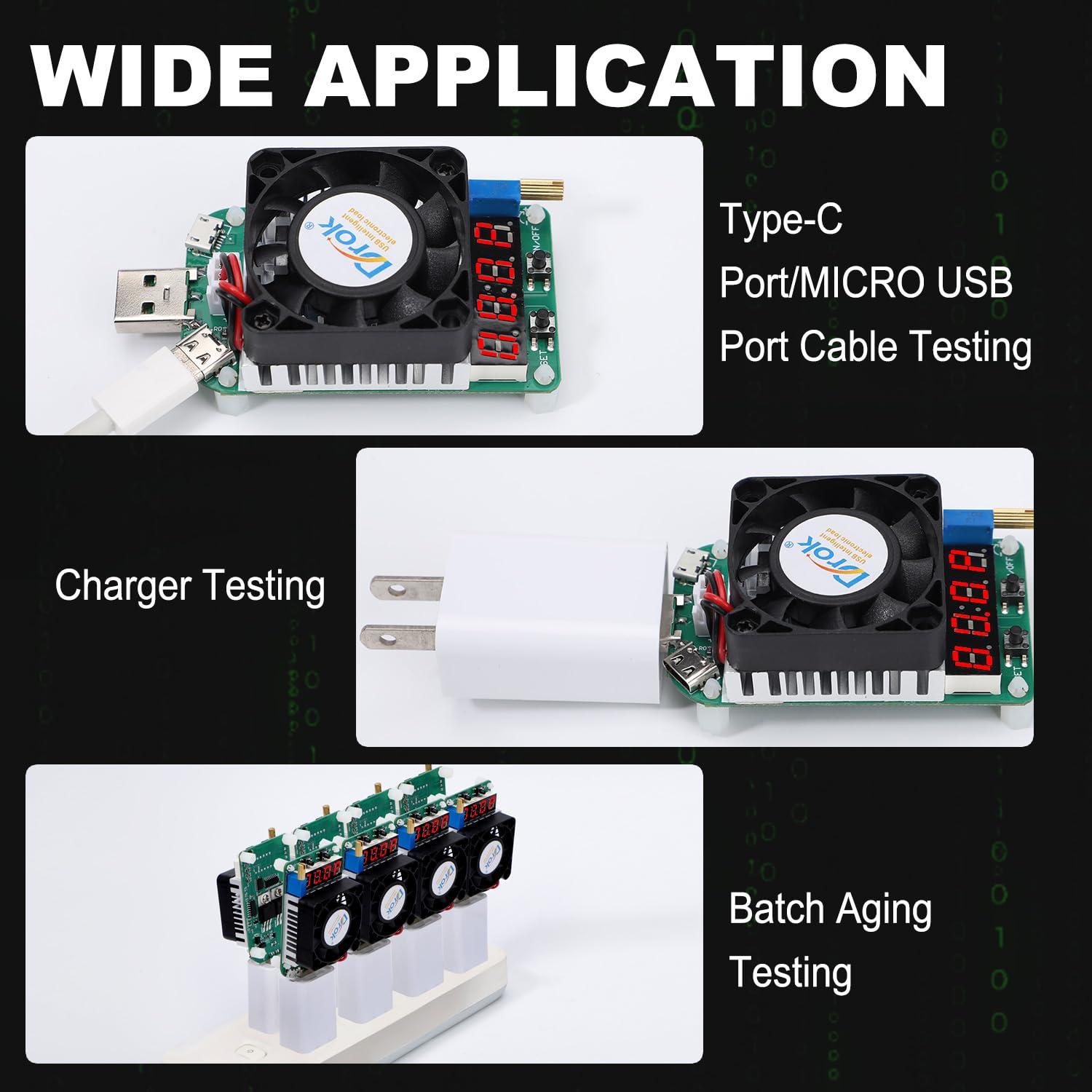 imageDROK USB Load Tester Electronic Load Test Resistor Module 25W LD25 USB and Type C Interface Discharge Adjustable Constant Current 025A4A Intelligent Temperature Control with Cooling Fan