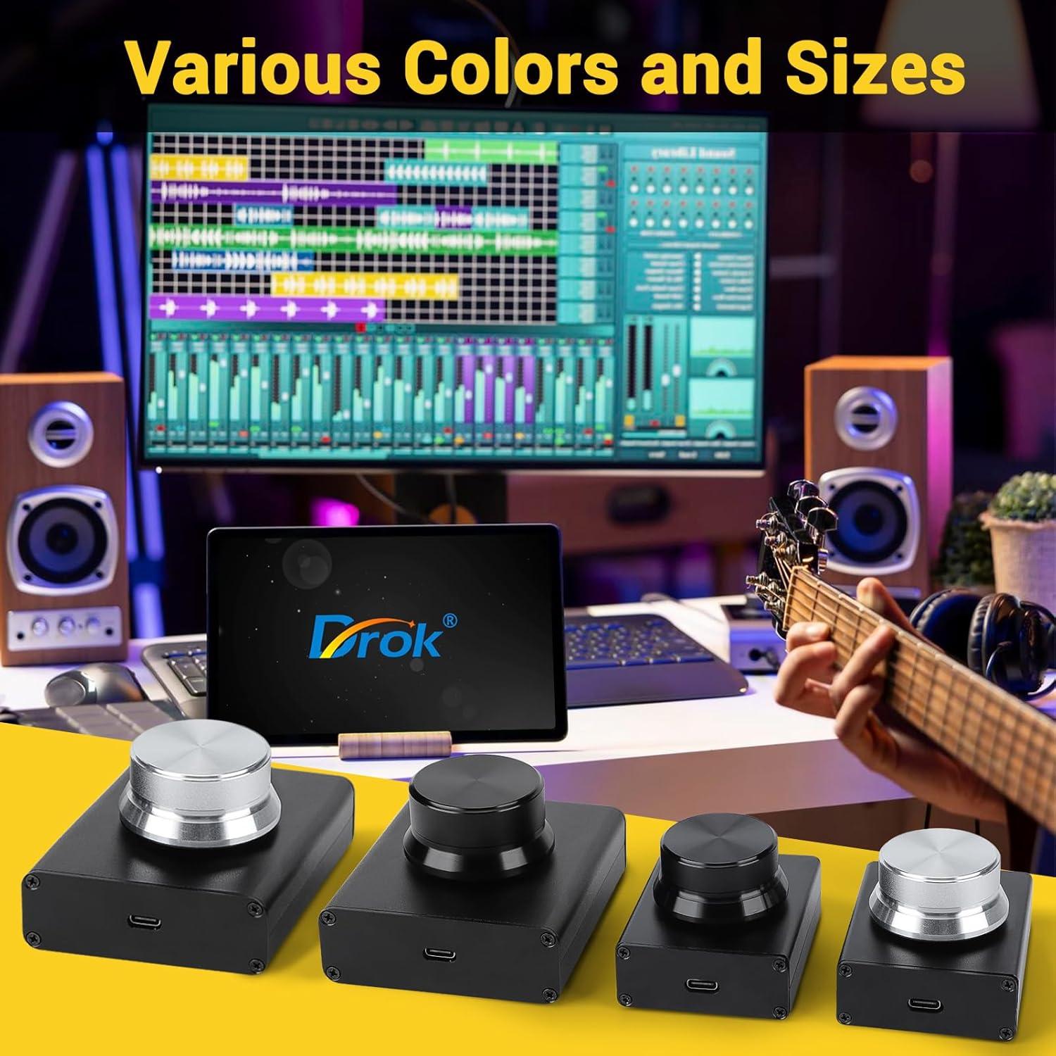 imageDROK USB Volume Knob Small PC Computer Speaker Volume Control Audio External USB Volume Control Knob with 1Key Mute Function Support Win7 8 10 XP Mac Vista Android Black and SilverSilver