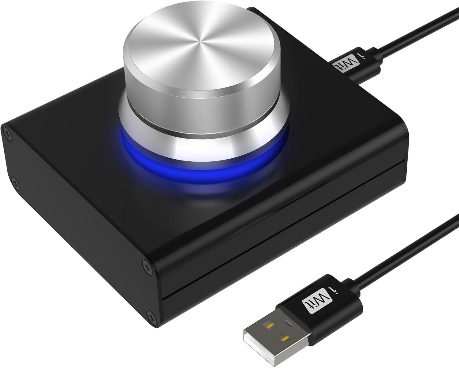 imageDROK USB Volume Knob Small PC Computer Speaker Volume Control Audio External USB Volume Control Knob with 1Key Mute Function Support Win7 8 10 XP Mac Vista Android Black and SilverSilver