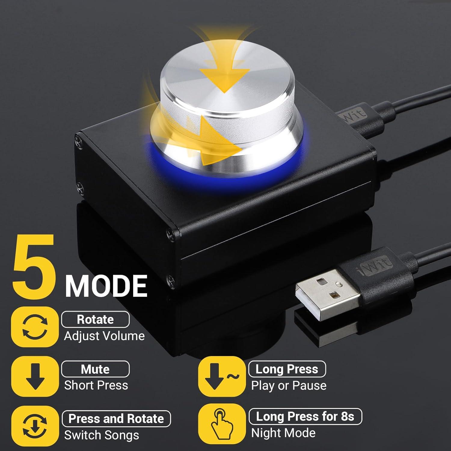 imageDROK USB Volume Knob Small PC Computer Speaker Volume Control Audio External USB Volume Control Knob with 1Key Mute Function Support Win7 8 10 XP Mac Vista Android Black and SilverSilver