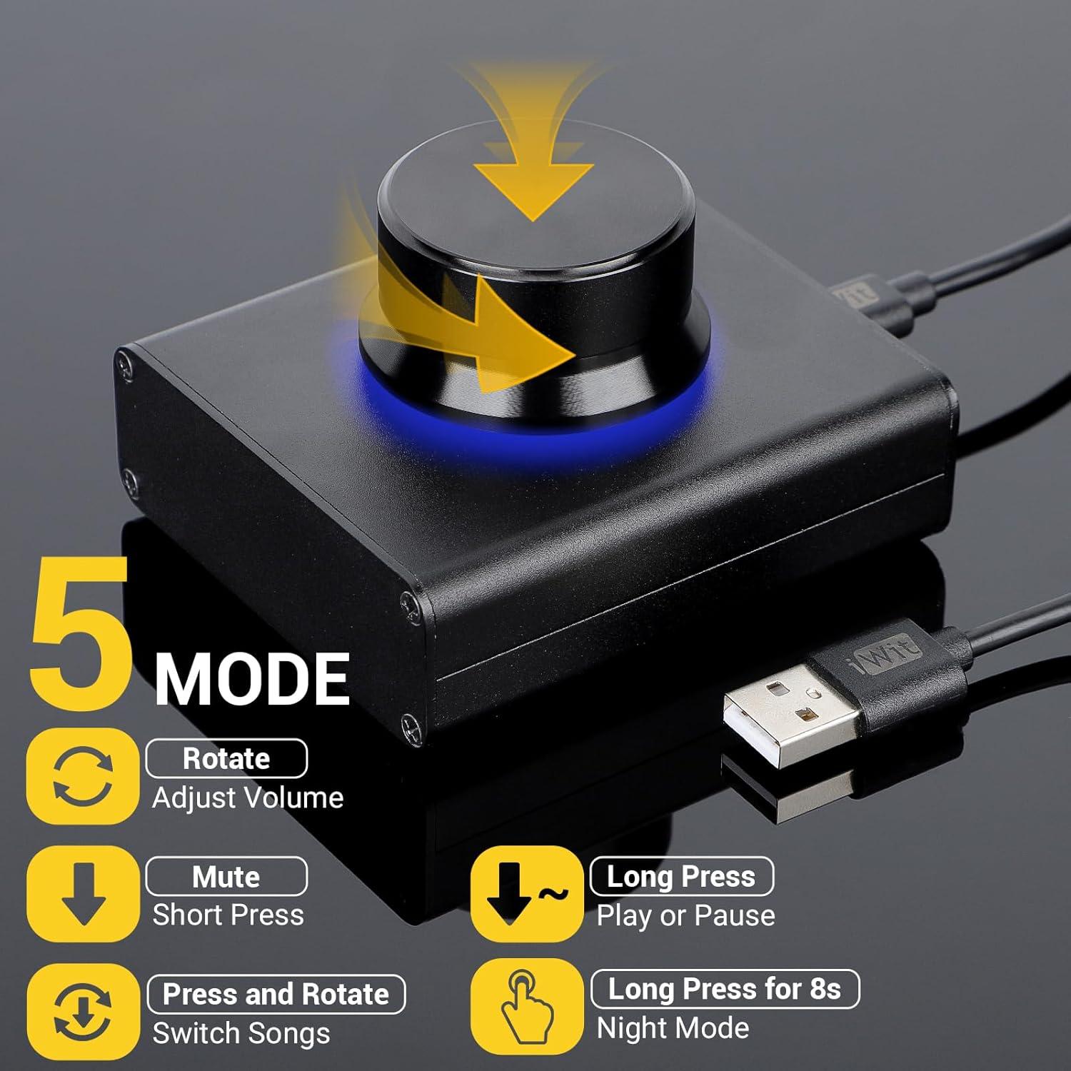 imageDROK USB Volume Knob Small PC Computer Speaker Volume Control Audio External USB Volume Control Knob with 1Key Mute Function Support Win7 8 10 XP Mac Vista Android Black and SilverBlack