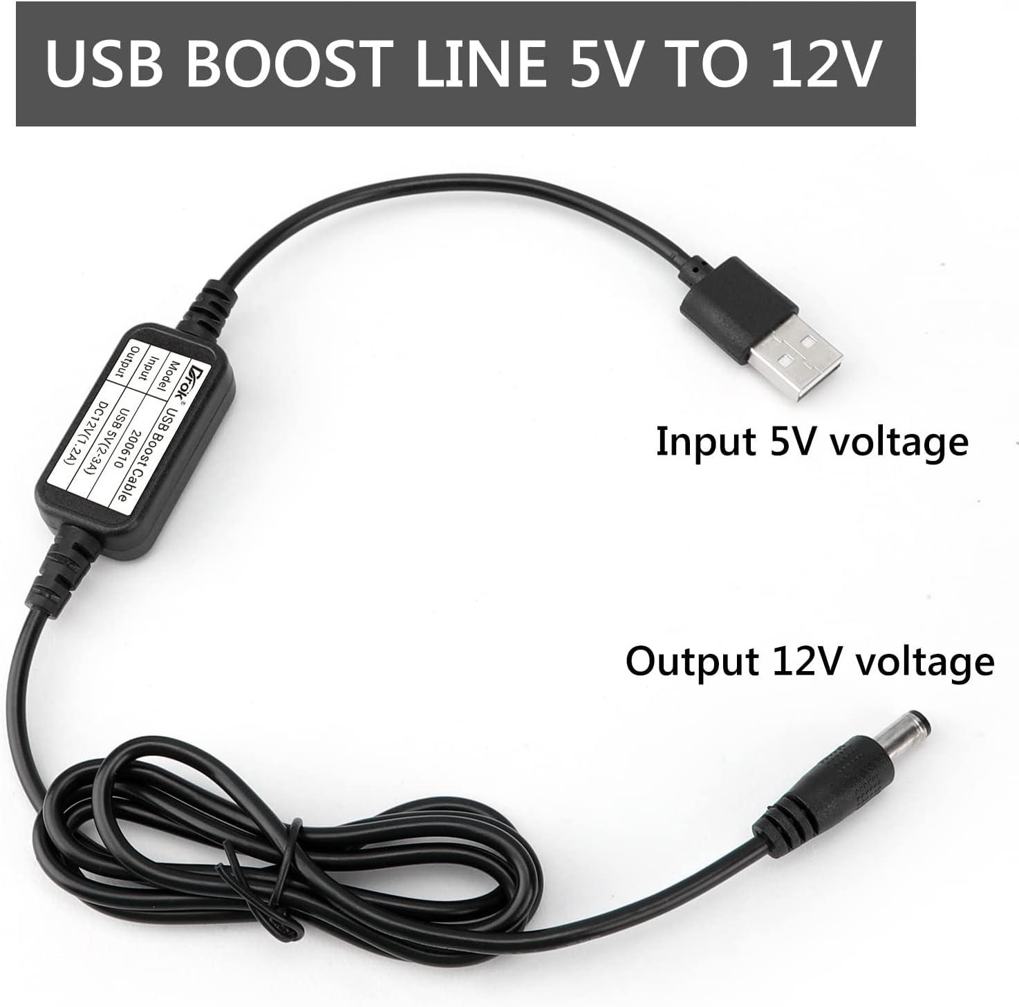 imageDROK USB to 9v 5v to 12v Step Up USB Cable DC 5V Boost to 9V 12V Voltage Converter 1A Stepup Volt Transformer Power Regulator Line with LED Display5V to 12VNo Display