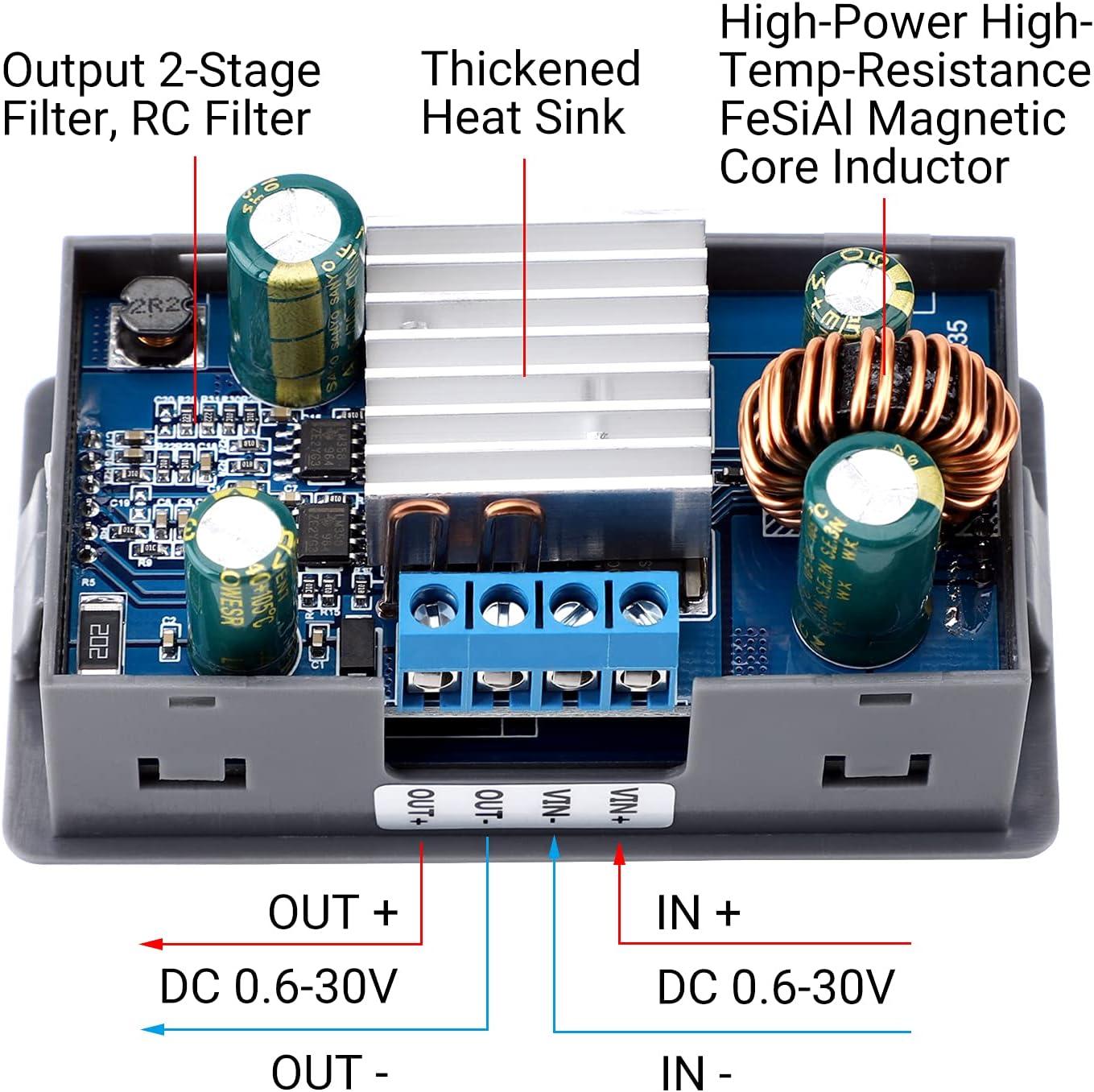 imageDrok DC Buck Boost Converter 5V30V Step Up Down to 0630V Digital Control Power Supply 6V 12V 24V Voltage Regulator LCD Digital Display Buck Boost Module Voltage Transformer for Golf CartBuck Boost 530V to 030V 35W