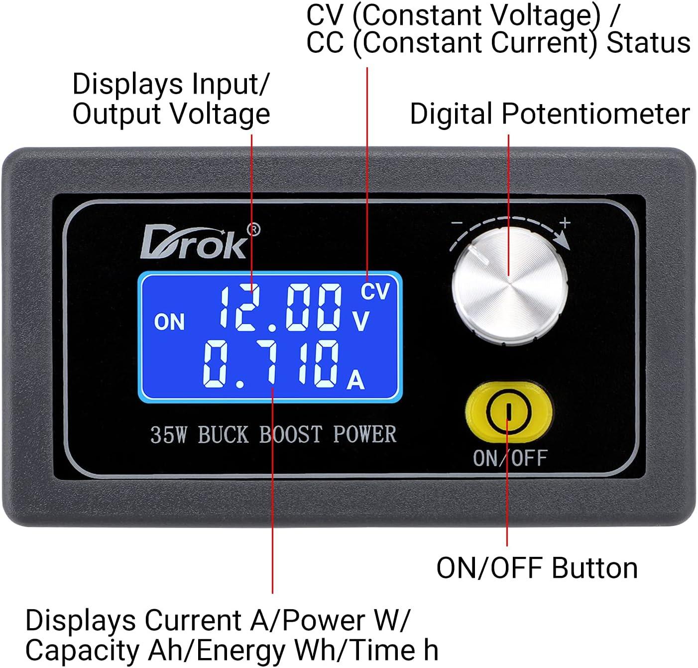 imageDrok DC Buck Boost Converter 5V30V Step Up Down to 0630V Digital Control Power Supply 6V 12V 24V Voltage Regulator LCD Digital Display Buck Boost Module Voltage Transformer for Golf CartBuck Boost 530V to 030V 35W