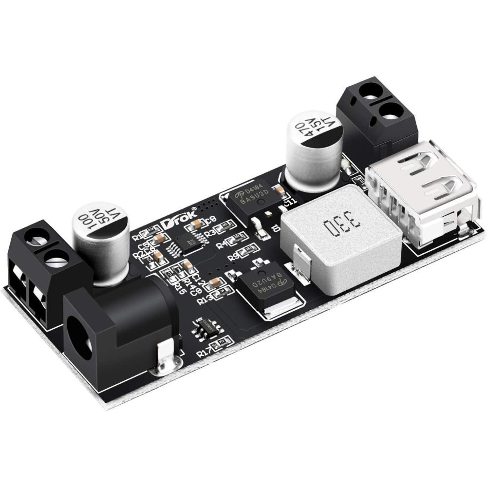 imageDROK DC Buck Converter 12V to 5V Step Down Converter Voltage Regulator 9V36V to 5V 356A Pack of 2 BlueBlack1pcs