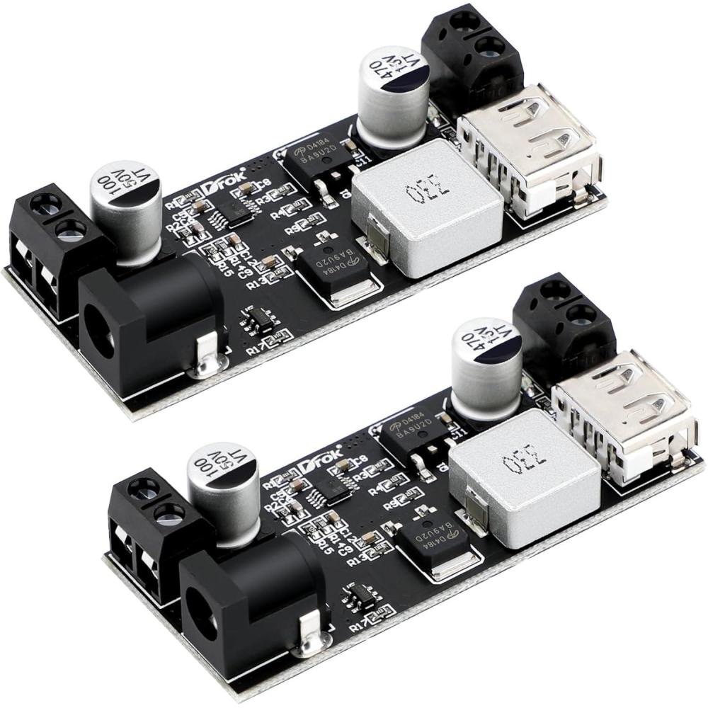 imageDROK DC Buck Converter 12V to 5V Step Down Converter Voltage Regulator 9V36V to 5V 356A Pack of 2 BlueBlack2pcs