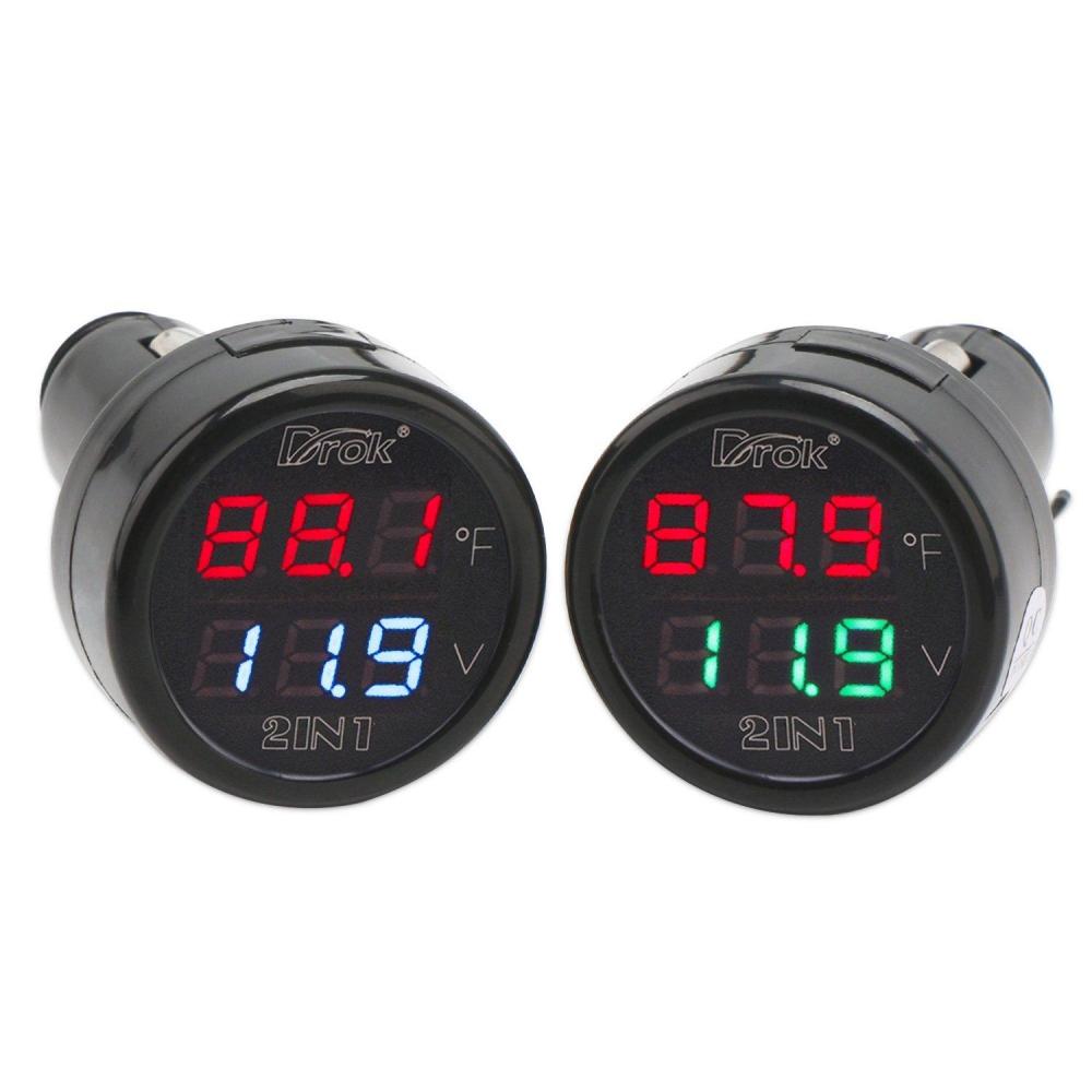 imageDROK Digital DC Voltage 10170 Degree Fahrenheit Temperature Monitor Car Motorcycle Battery Voltmeter Thermometer 12V 24V Temp Volt Tester MultimeterStandard 2PCS