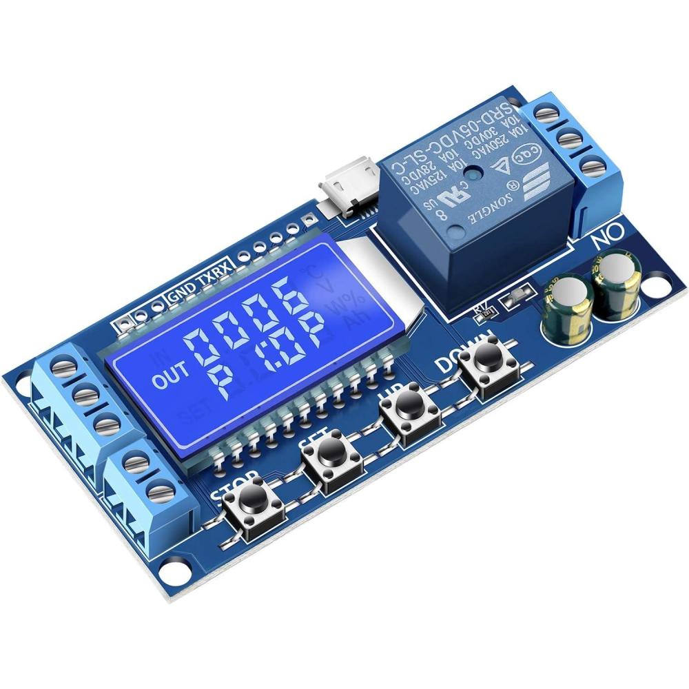 imageDROK Timer Relay  5V12V24V Time Delay Relay Switch DelayOff Cycle Timer 001s9999mins with LCD Display Support Micro USB 5V Power SupplyBlue