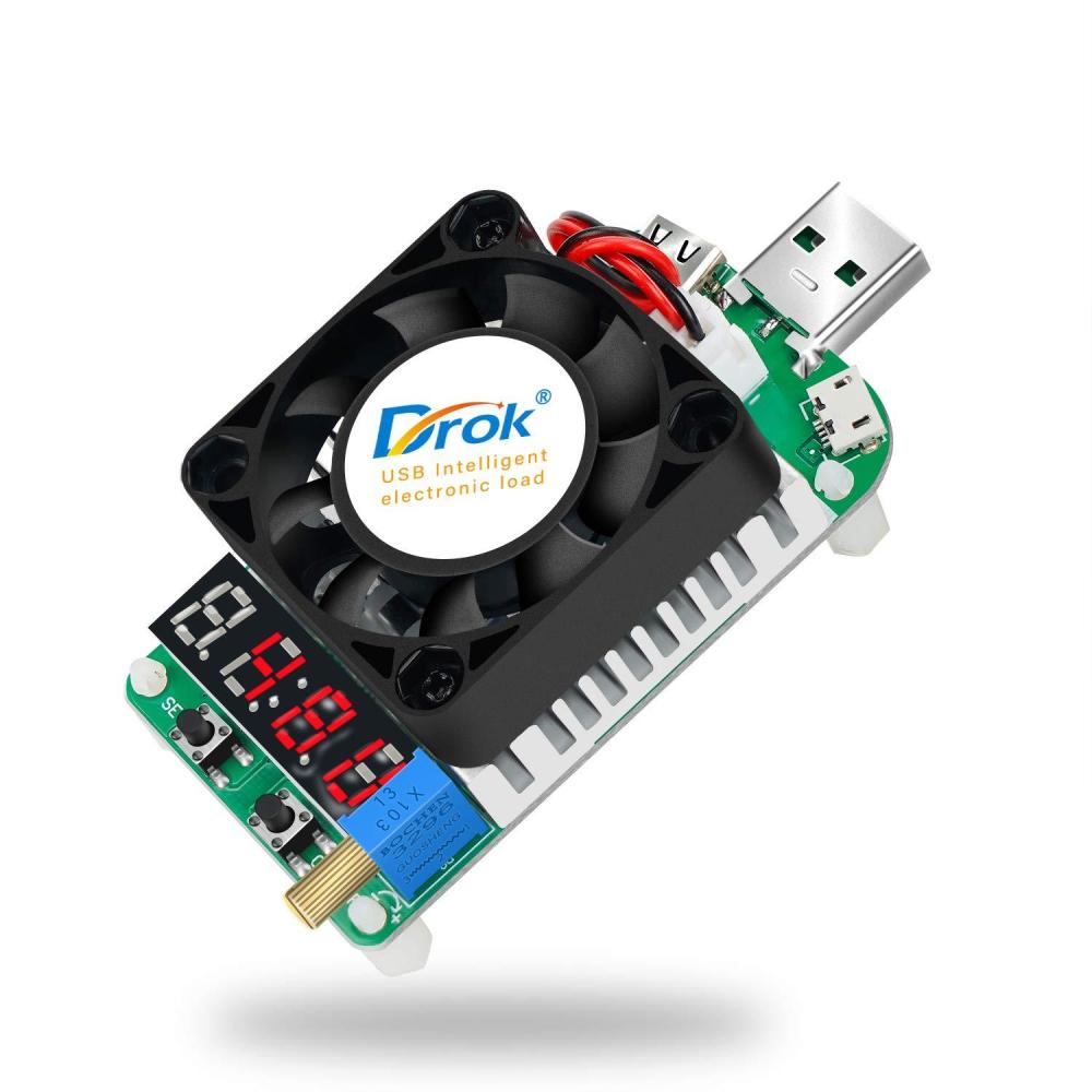 imageDROK USB Load Tester Electronic Load Test Resistor Module 25W LD25 USB and Type C Interface Discharge Adjustable Constant Current 025A4A Intelligent Temperature Control with Cooling Fan