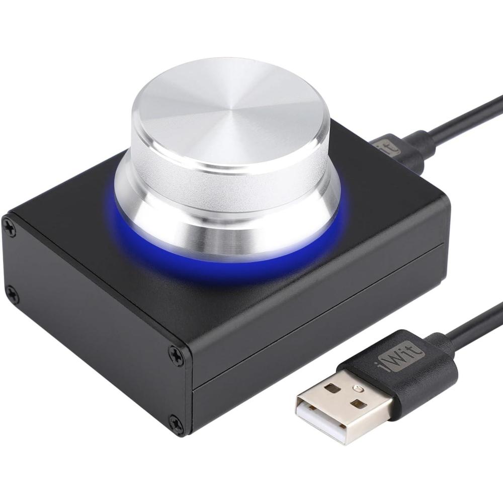imageDROK USB Volume Knob Small PC Computer Speaker Volume Control Audio External USB Volume Control Knob with 1Key Mute Function Support Win7 8 10 XP Mac Vista Android Black and SilverSilver