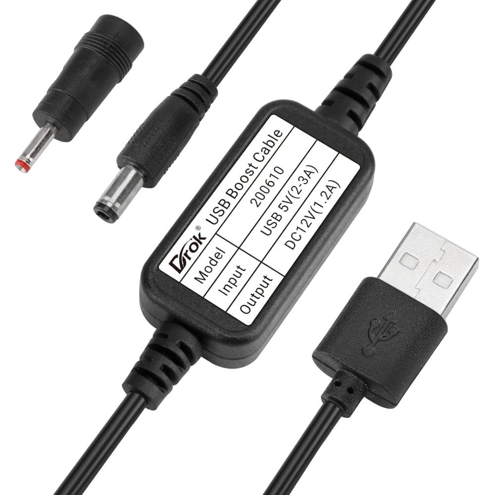imageDROK USB to 9v 5v to 12v Step Up USB Cable DC 5V Boost to 9V 12V Voltage Converter 1A Stepup Volt Transformer Power Regulator Line with LED Display5V to 12VNo Display